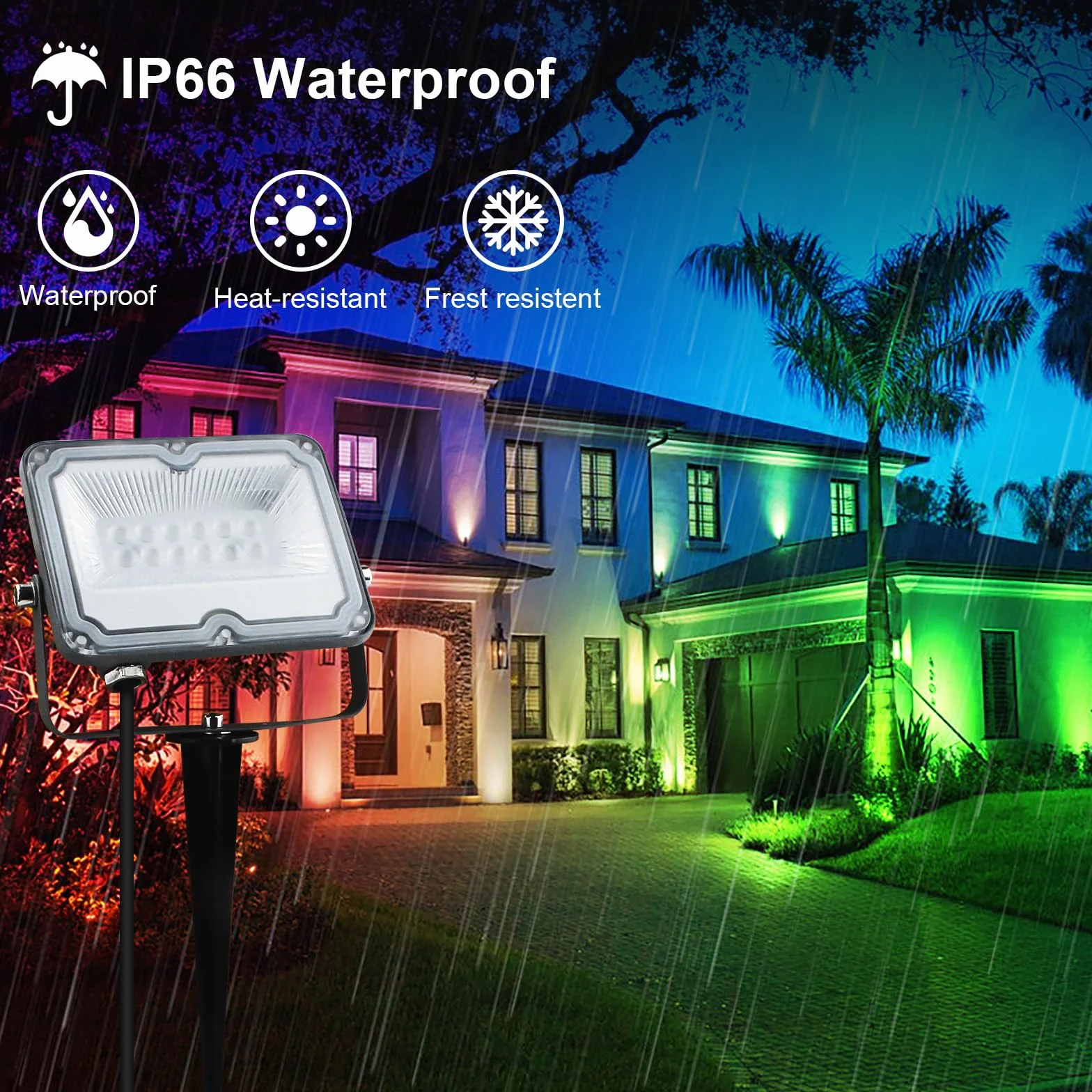 Zewnętrzny reflektor LED BOSITE, 10W kolorowy reflektor LED RGB z pilotem, kolorowy reflektor LED, 16 kolorów 4 tryby do ogrodu, krzewów, trawników, imprez - 4 sztuki