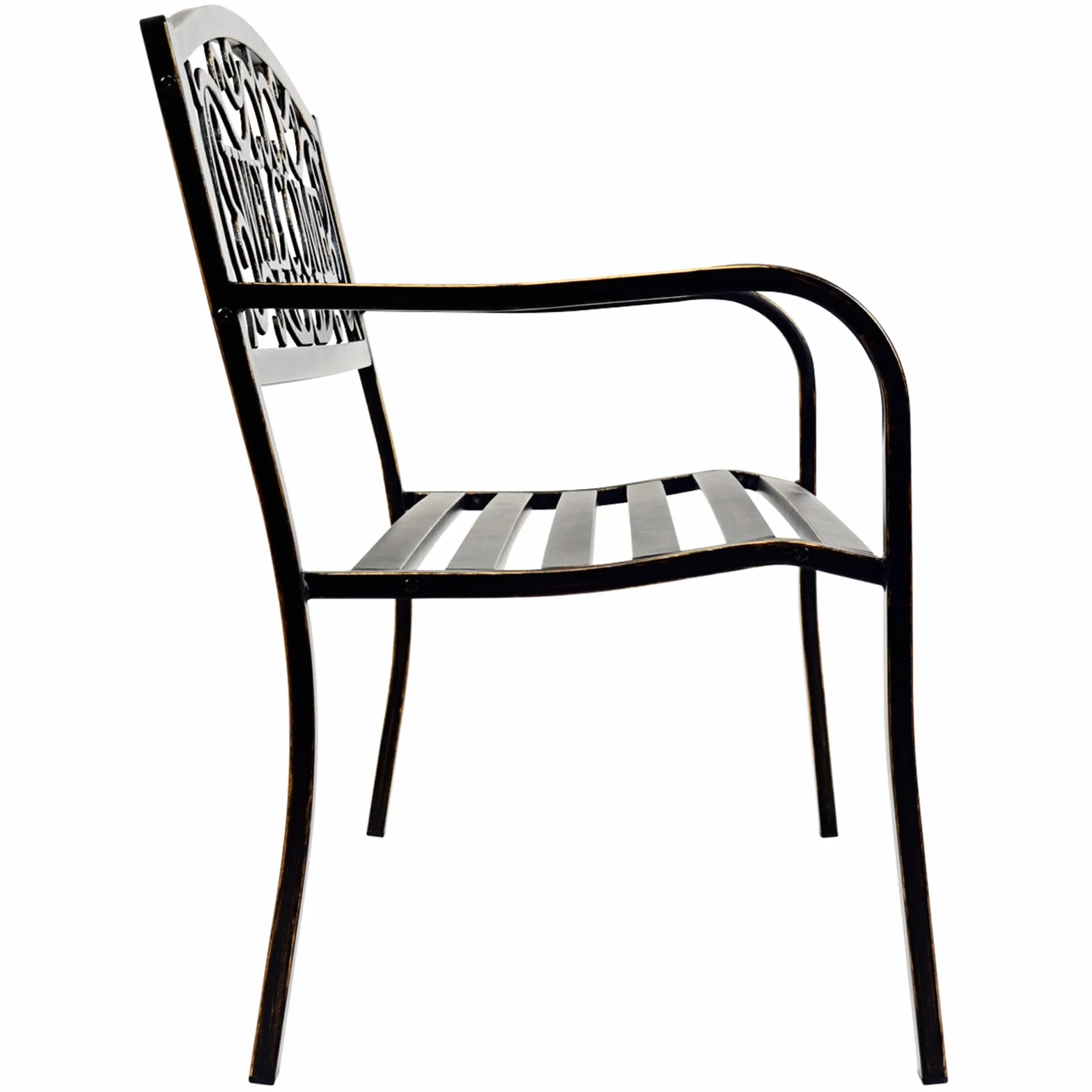 COSTWAY Ławka ogrodowa metalowa żeliwna na 2-3 osoby z oparciem i podłokietnikami 127x63.5x89 cm