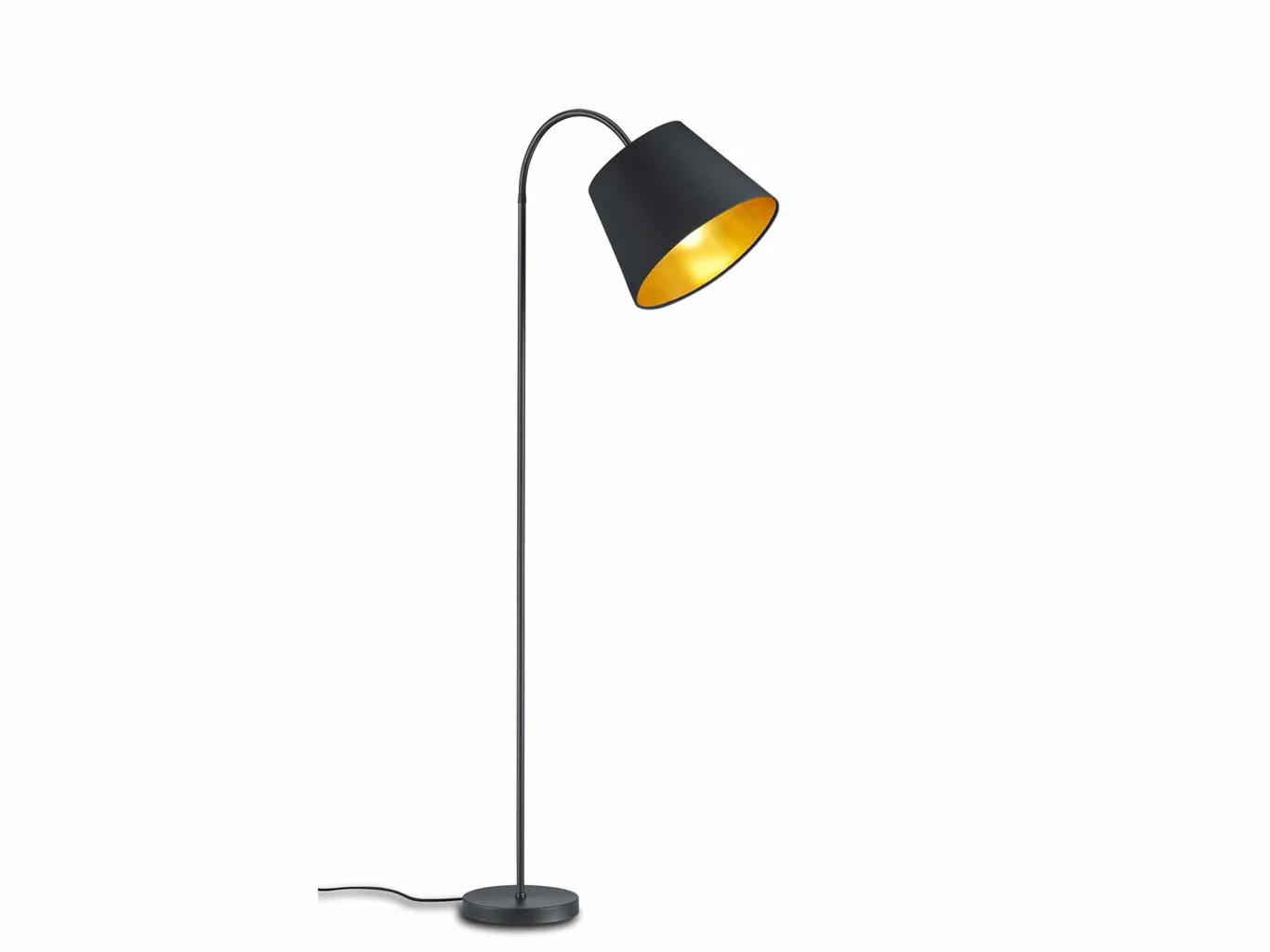 meineWunschleuchte Lampa podłogowa z ramieniem flex i abażurem z tkaniny w kolorze czarnym & wewnątrz złotym - wysokość 156cm, SP1003STEH, lampa podłogowa elastyczna