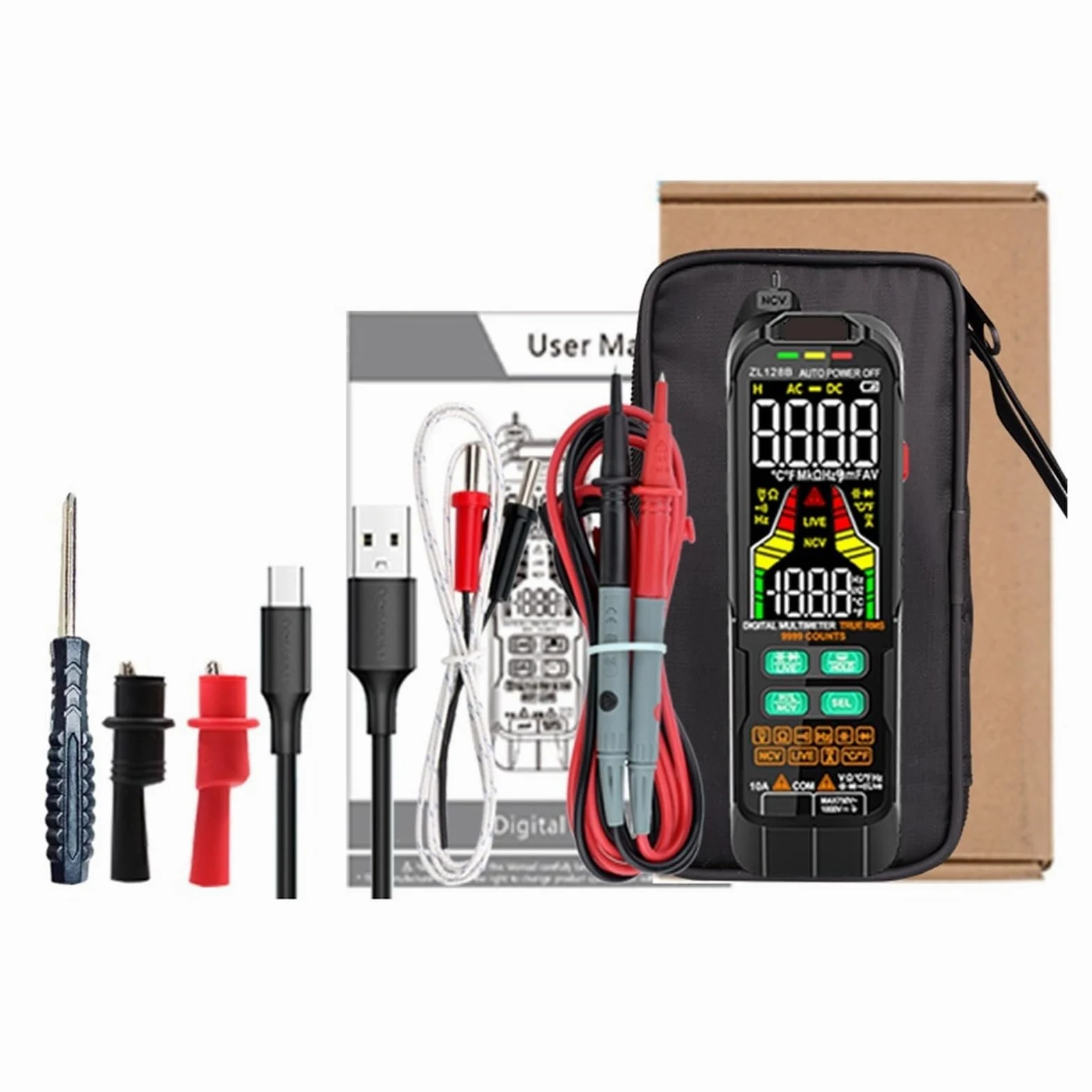 Inteligentny Multimetr Cyfrowy Mini Automotive Profesjonalny Tester True RMS NCV AC DC Tester Napięcia Przenośny Miernik Elektryczny Dokładny Pomiar(128B PRO)