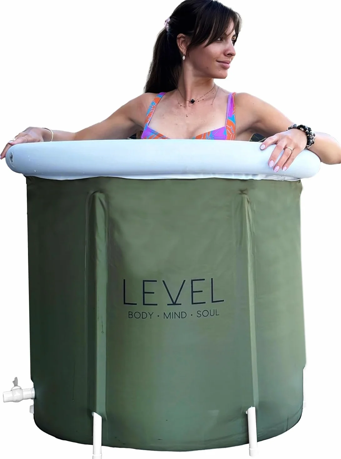 Level Body Mind Soul Przenośna wanna lodowa z pokrowcem w zestawie, zielony kamuflaż - kąpiel lodowa dla sportowców, regeneracja mięśni po treningu terapia zimnem - nadmuchiwana przenośna wanna lodowa