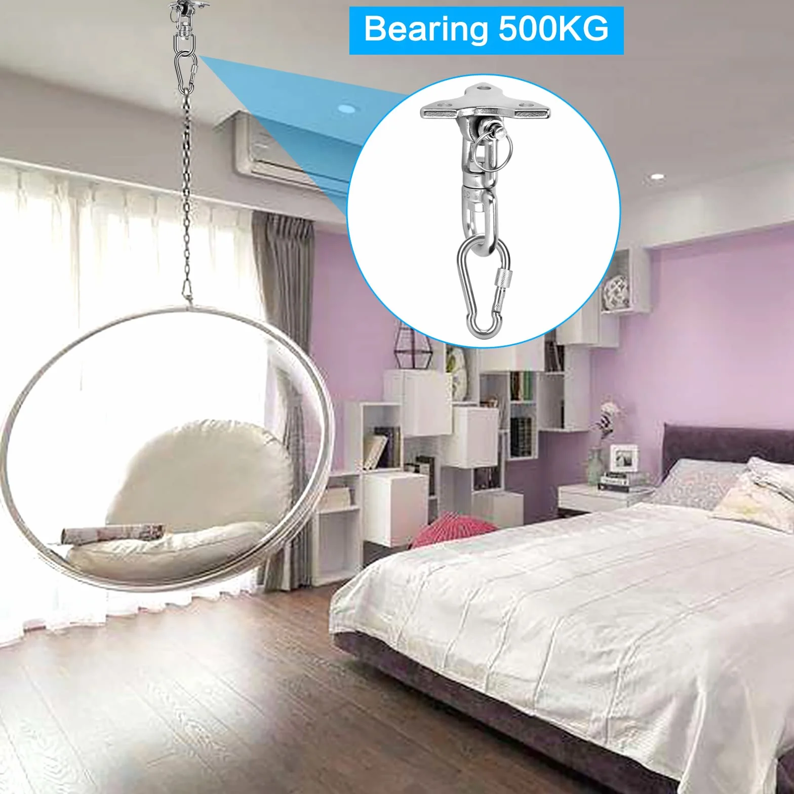 Hak sufitowy ze stali nierdzewnej 500 kg obracany 360° do huśtawki fotela hamaka
