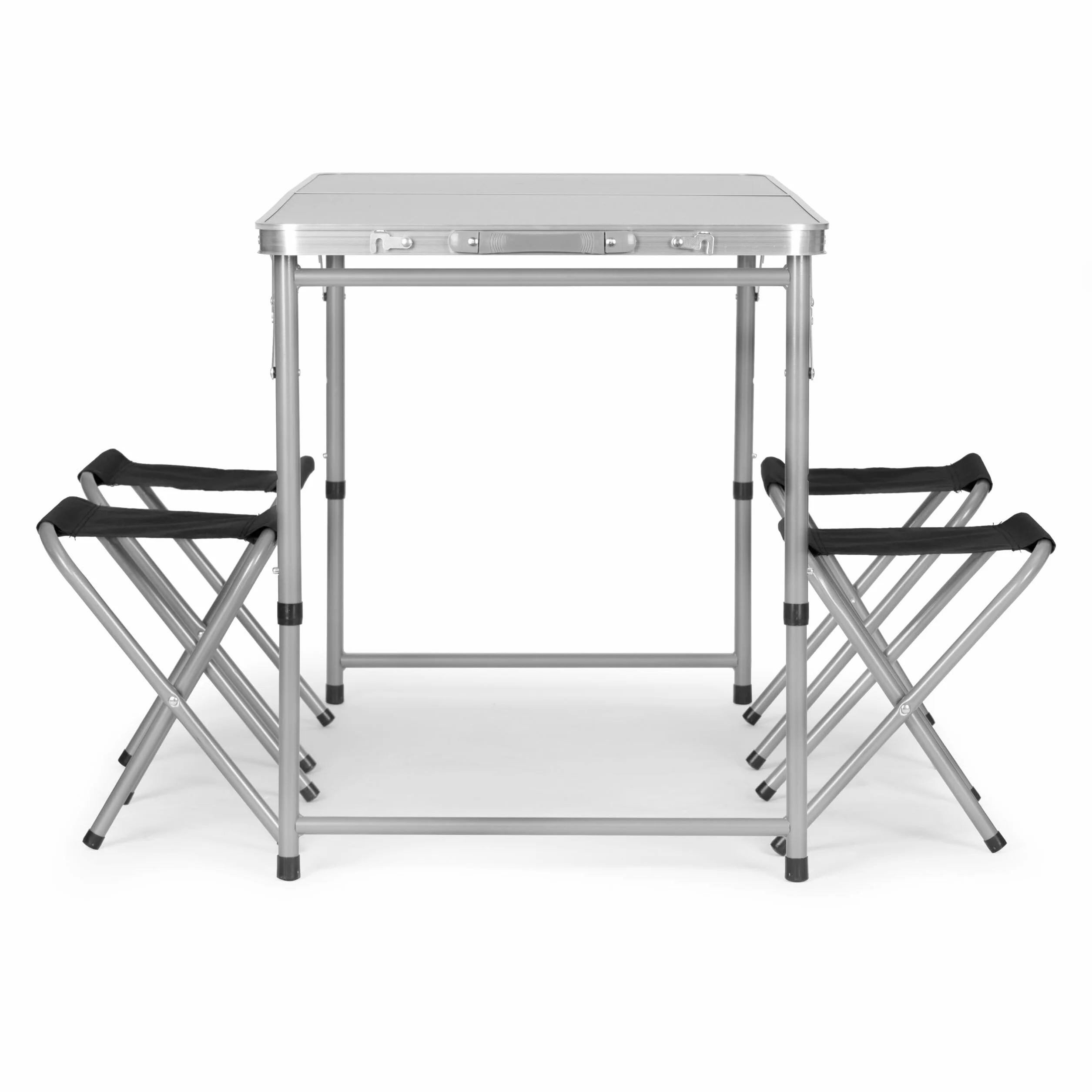Stolik turystyczny stół składany ogrodowy walizka z uchwytem do przenoszenia i regulacją wysokości i zestawem 4 krzesełek 120x60x70 cm srebrny