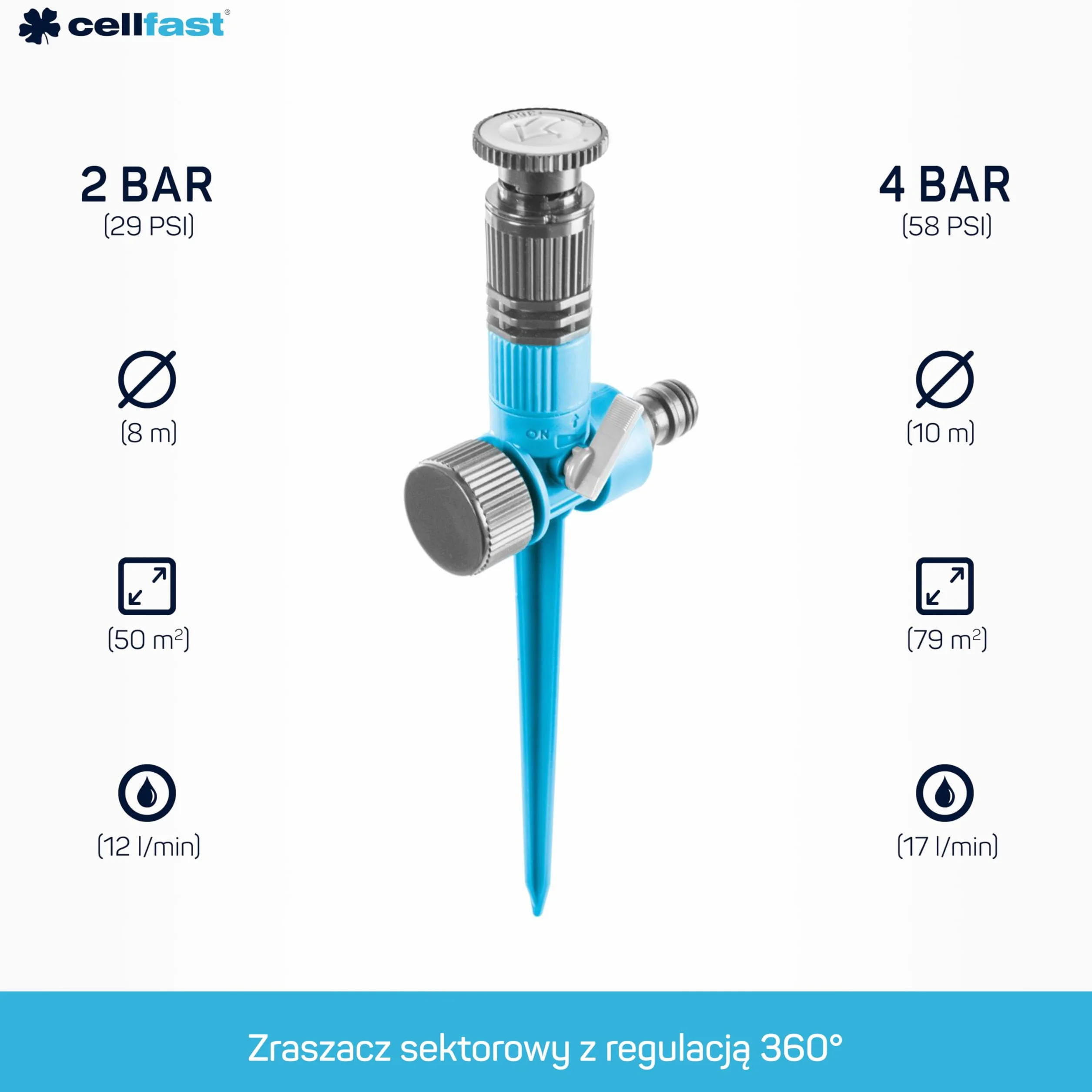 CELLFAST Zraszacz Sektorowy Zraszacz Ogrodowy Do Trawnika Kwiatów Roślin Conti Ideal