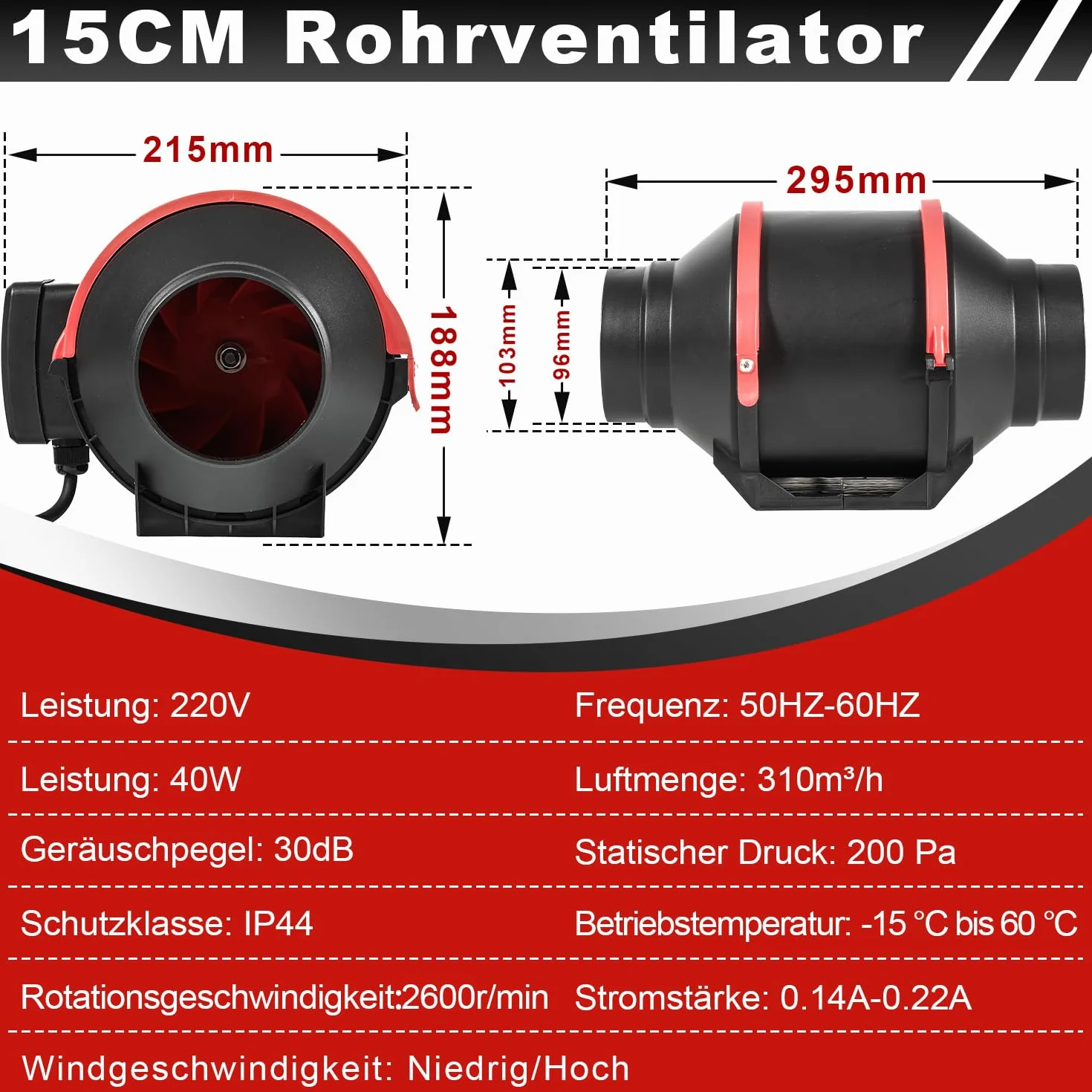 Wentylator rurowy odprowadzania dymu 150 mm, 540 m³/h, wentylator kanałowy z pilotem zdalnego sterowania, cichy wentylator rurowy 220 V, wentylator kanałowy do łazienki, WC, szklarni, kuchni