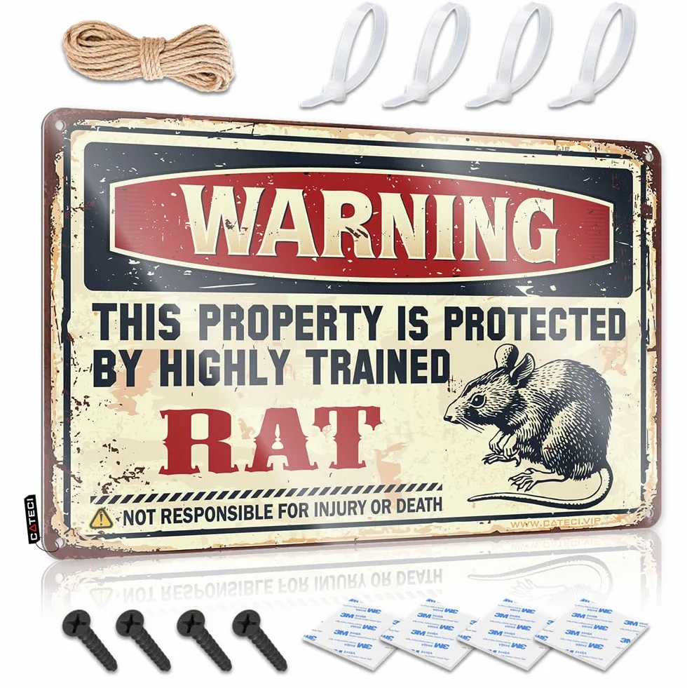 Metal Sign For Man Cave Warning This Property Is Protected By A Highly Trained Rat Garage Decor 30 x 40 cm