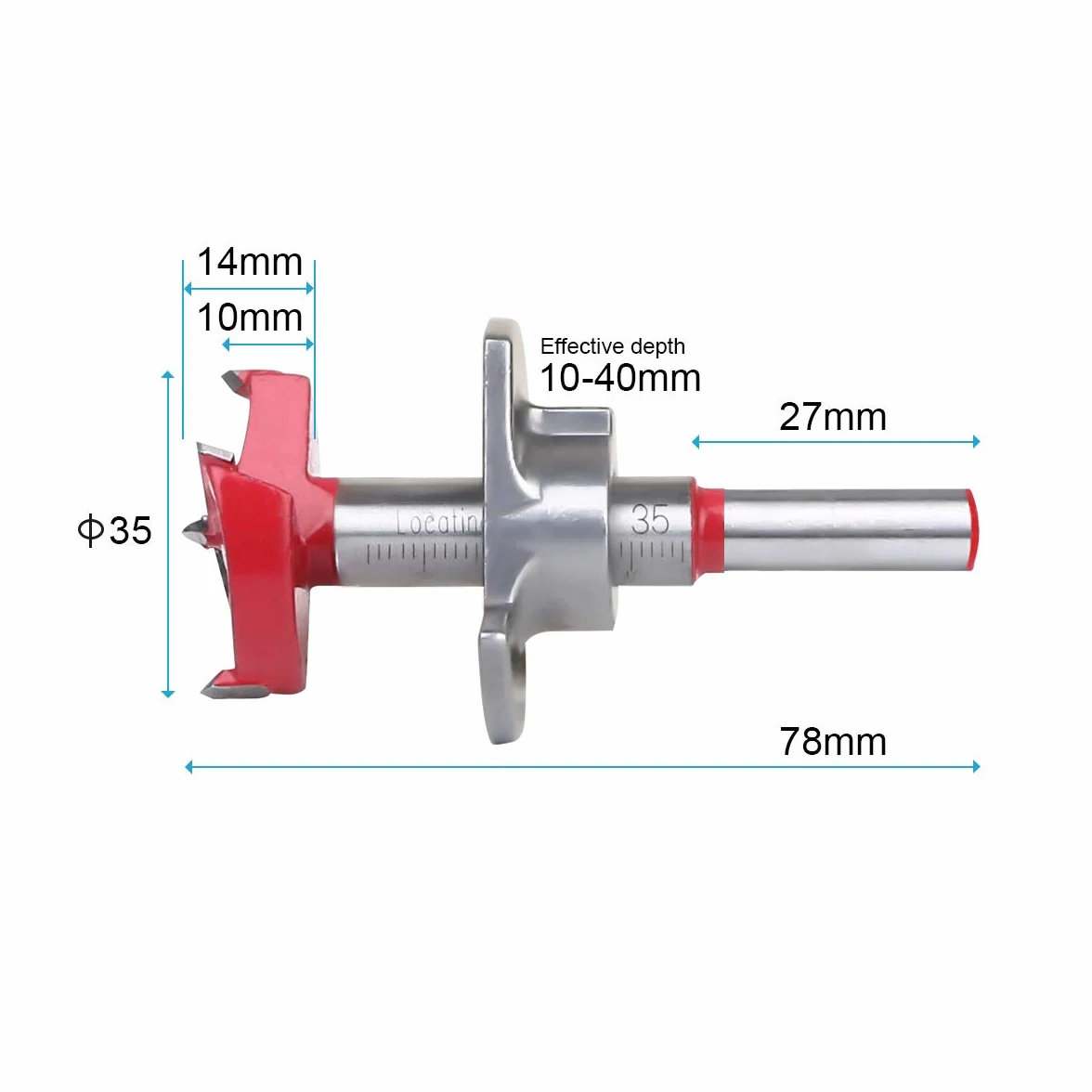 flintronic Frez do drewna, Ø35 mm Regulowane pozycjonowanie wiertła do drewna, piła z węglików spiekanych z ogranicznikiem głębokości (zakres głębokości 10-40 mm)