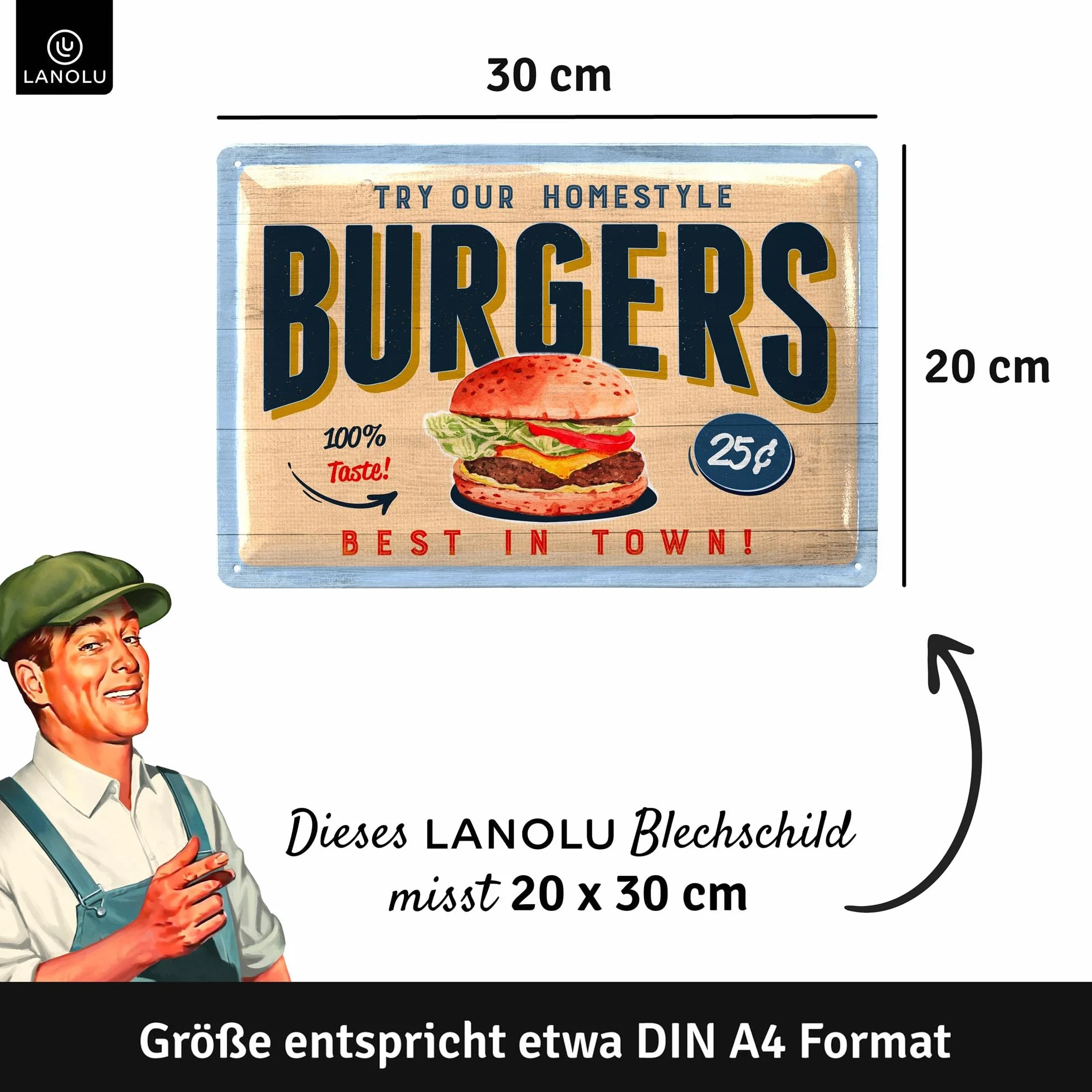 LANOLU Blaszane tabliczki retro 20 x 30 cm dekoracja kuchni grill ogród bar