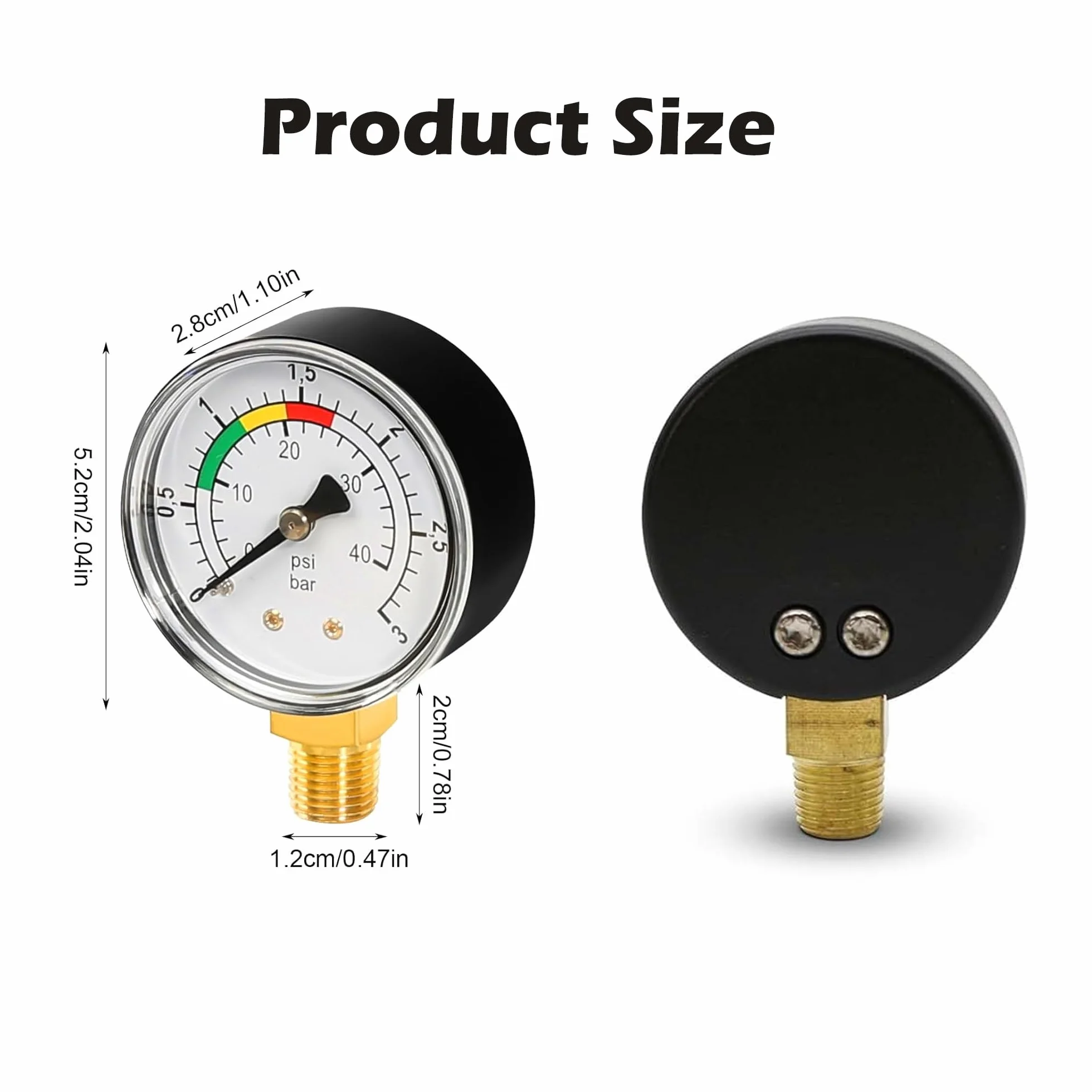 Manometr basenowy średnica 50 mm przyłącze pionowe 0-3 BAR/PSI do filtra piaskowego