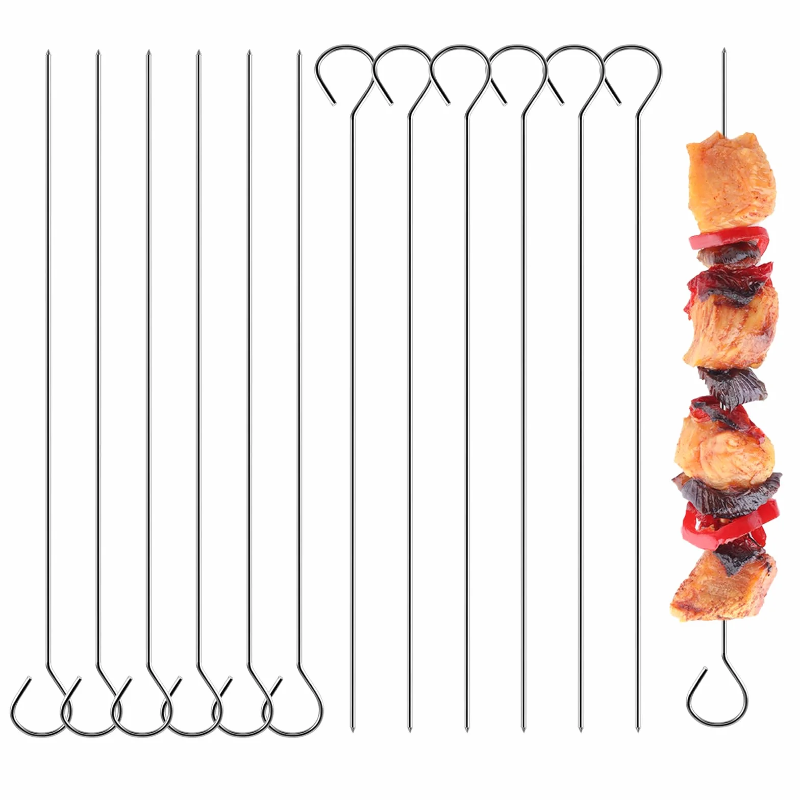 12-pakiety stalowych szaszłyków, długie szaszłyki do grilla, patyki do kabob, szaszłyki do grilla, metalowe szaszłyki do pieczenia gęsi, szaszłyki do grillowania kabob, kurczaka, warzyw, przystawka