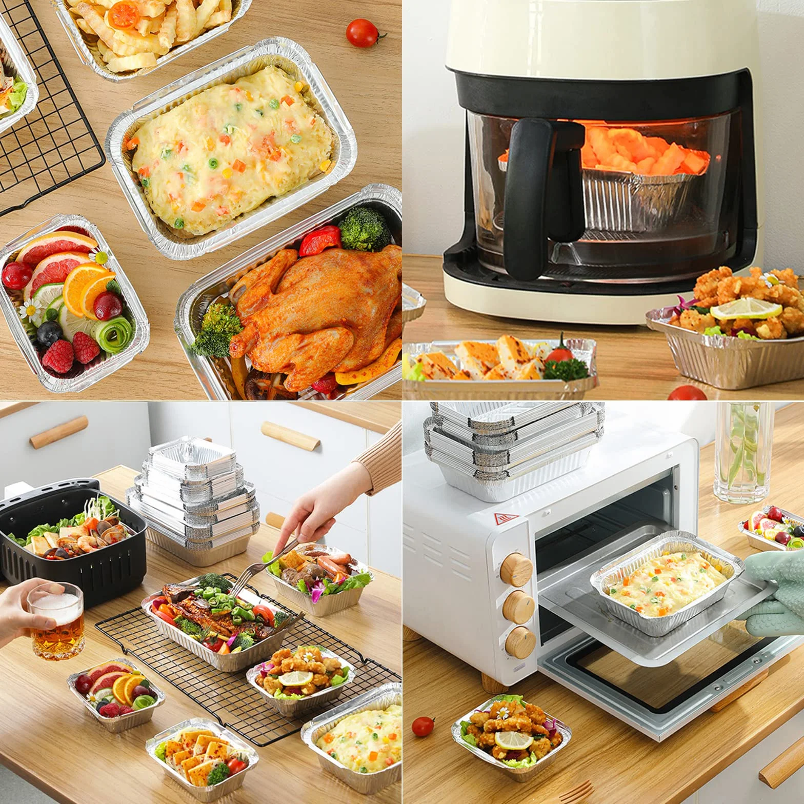 Aluminiowe miseczki z pokrywką 1750 ml 700 ml 410 ml 30 sztuk do gotowania pieczenia smażenia