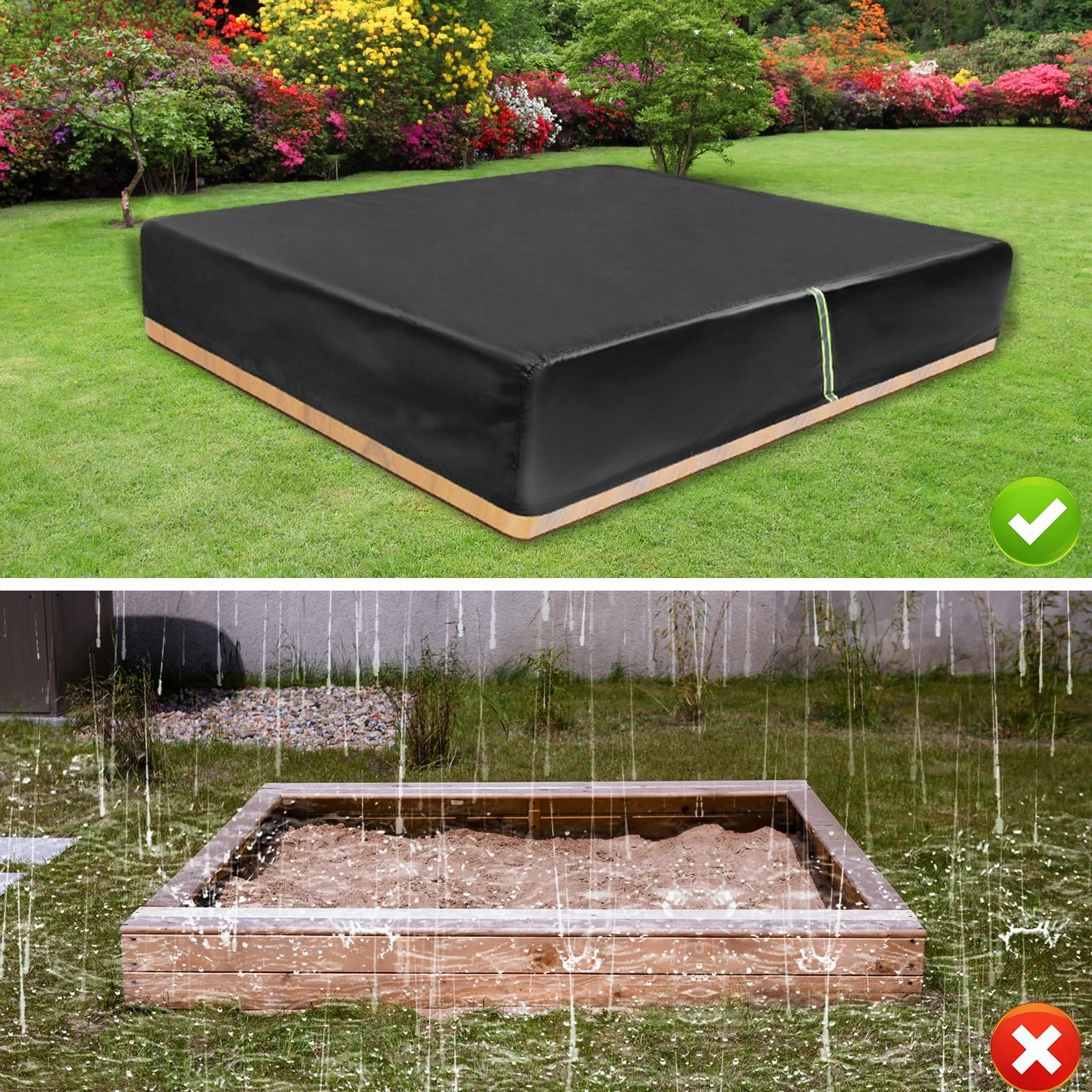 QKURT plandeka ochronna na piaskownicę 150x150x25 cm wodoszczelna 420D Oxford z odblaskiem