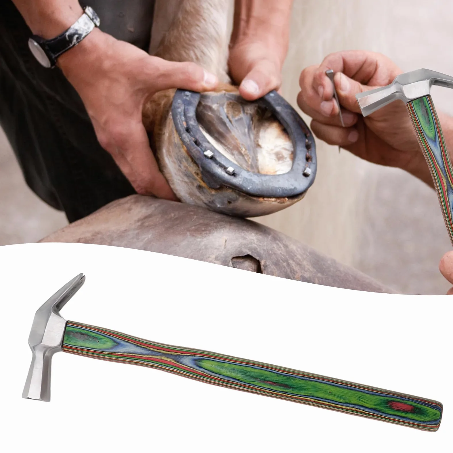 Horseakhoe Hammer, Paznokcie Młotek z Drewnianym Uchwytem do Pielęgnacji Kopyt