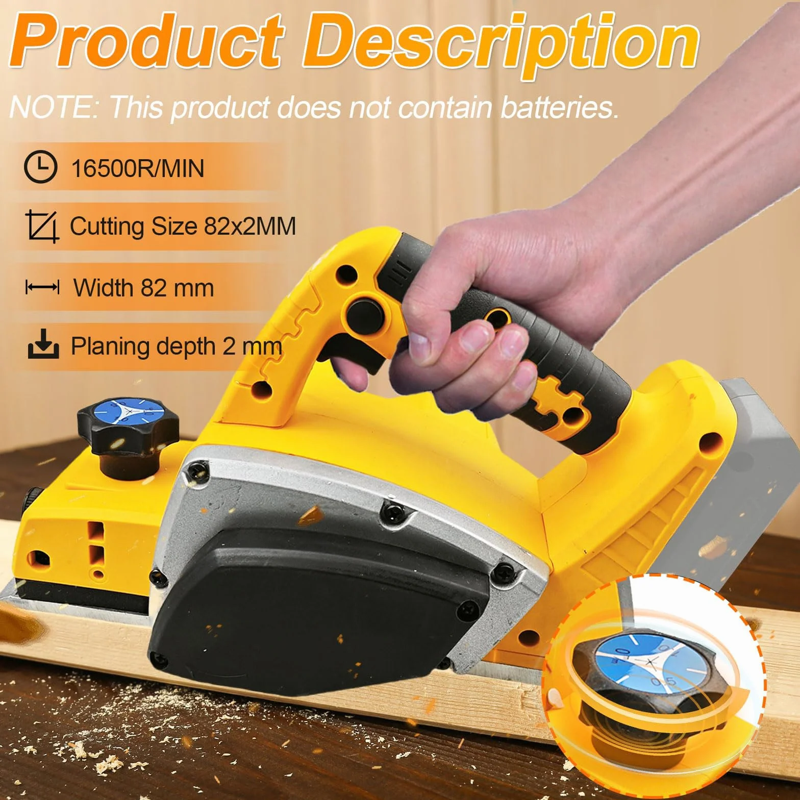 Elektryczna strug ręczny do strugarki bezprzewodowej Dewalt 15000 obr./min | Szerokość cięcia 82 mm, regulowana głębokość 0-2 mm, strug do drewna, do obróbki drewna, dla majsterkowiczów