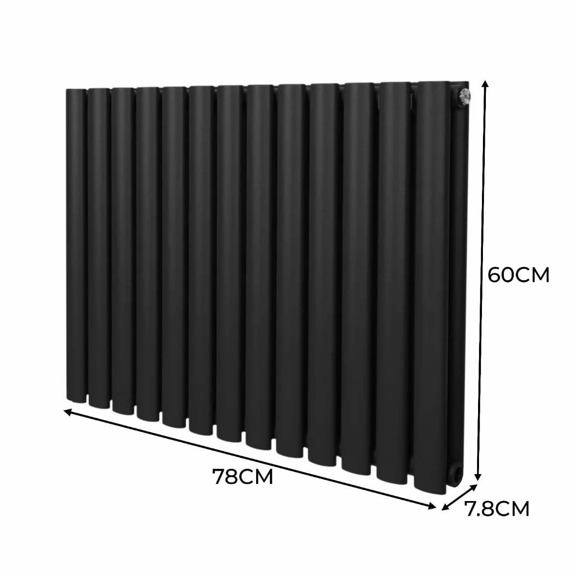 Owalny grzejnik kolumnowy 600mm x 780mm nowoczesny designerski podwójny panel centralnego ogrzewania grzejnik matowy czarny stal węglowa poziomy kuchnia salon łazienka darmowa szczotka do czyszczenia