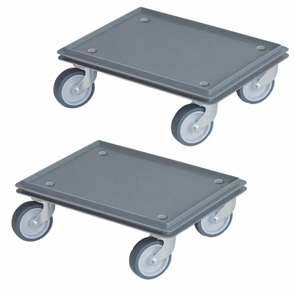 2 kółka transportowe do pojemnika 400 x 300 mm, szare, 4 kółka skrętne, szare gumowe kółka