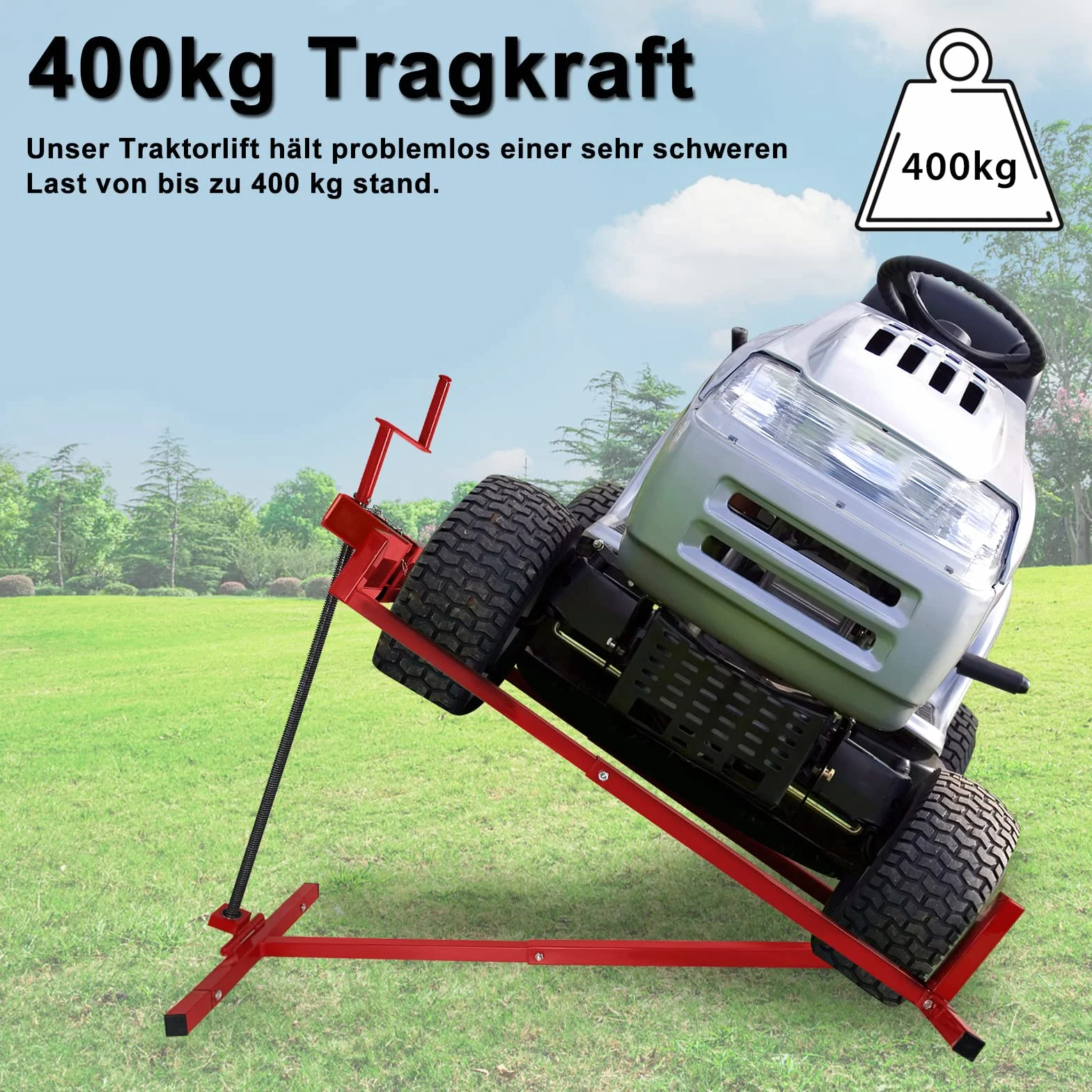XMTECH Podnośnik do traktora trawnikowego, regulowany kąt nachylenia 45°, 400 kg