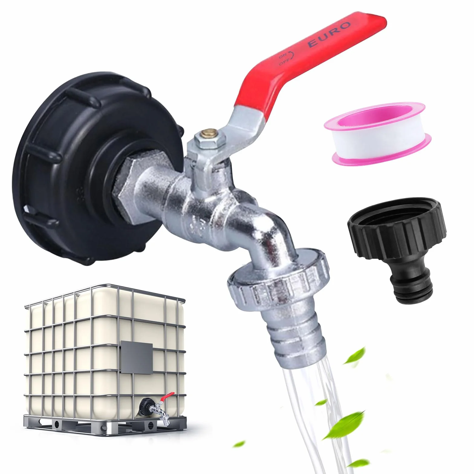 IBC Zawór spustowy 1000 l z adapterem 3/4" S60 x 6 do zbiornika na wodę