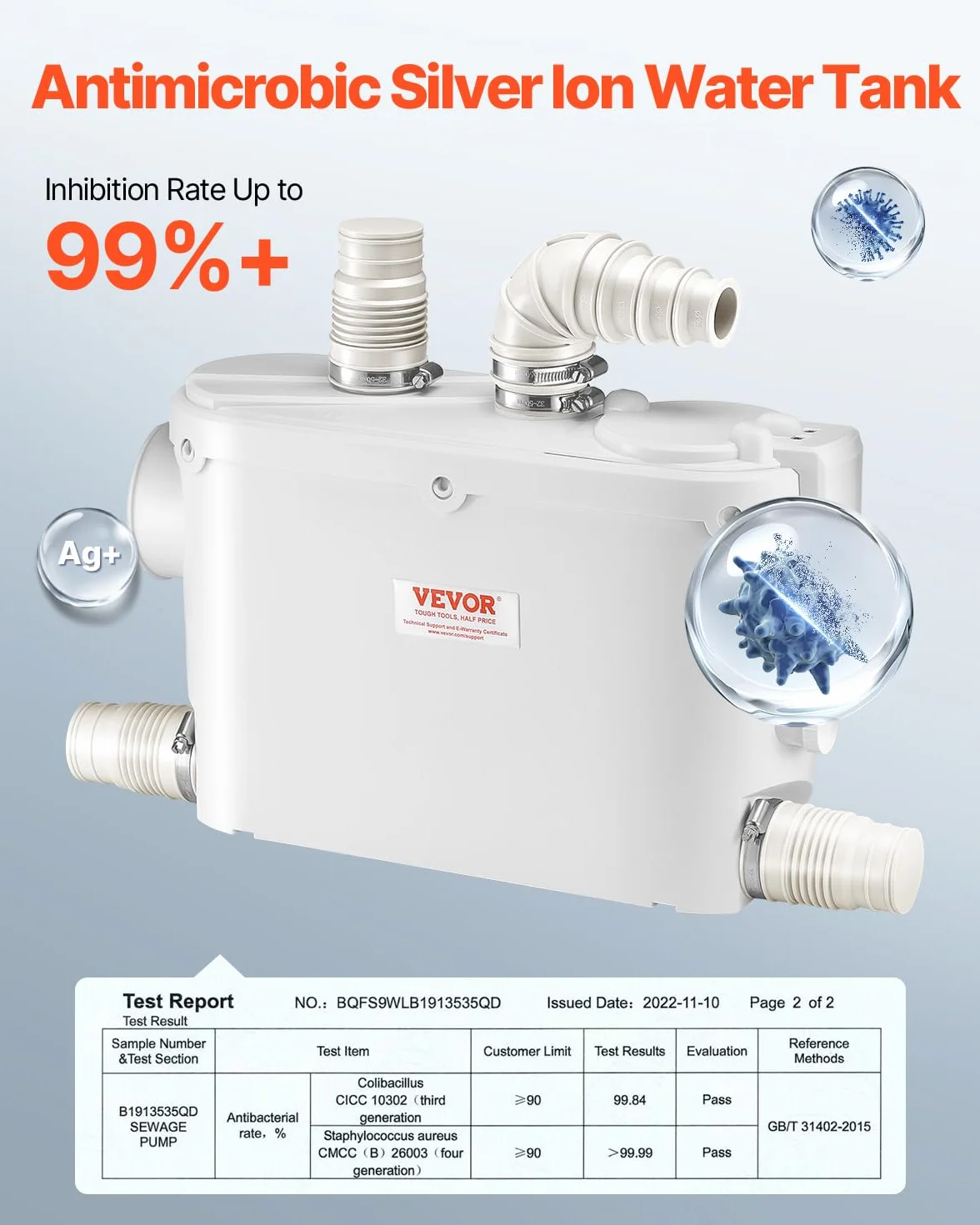VEVOR Młynek sanitarny 500 W Pompa podnosząca ścieki 6600 l/h Głowica 8 m 3 wloty wody do toalety Piwnica Kuchnia Zlew Prysznic Wanna Pralnia Spłuczka Ścieki