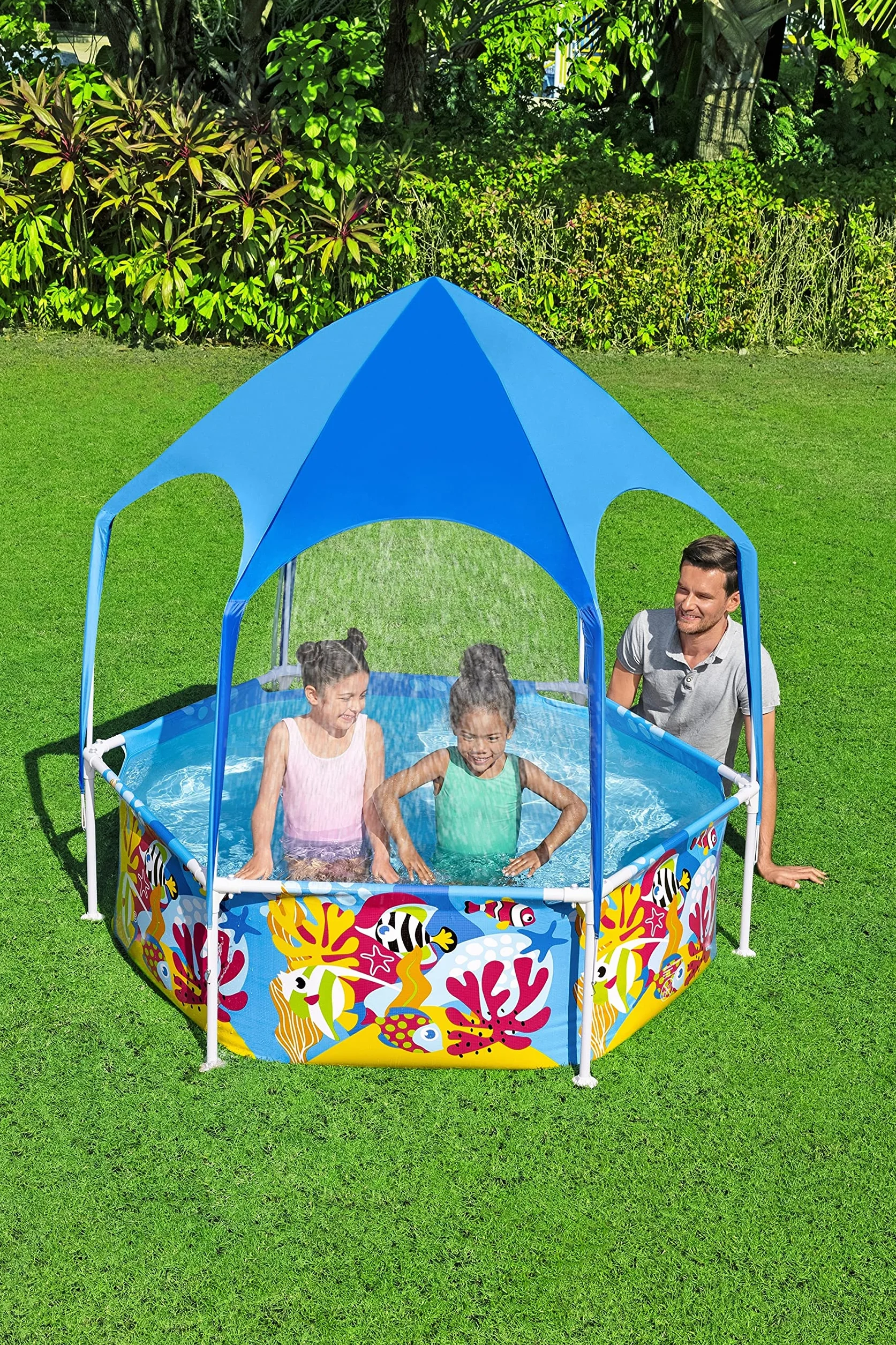 Bestway Splash in Shade 1,83 m x 1,83 m x 51 cm okrągły basen z wkładką DuraPlus i baldachimem UV
