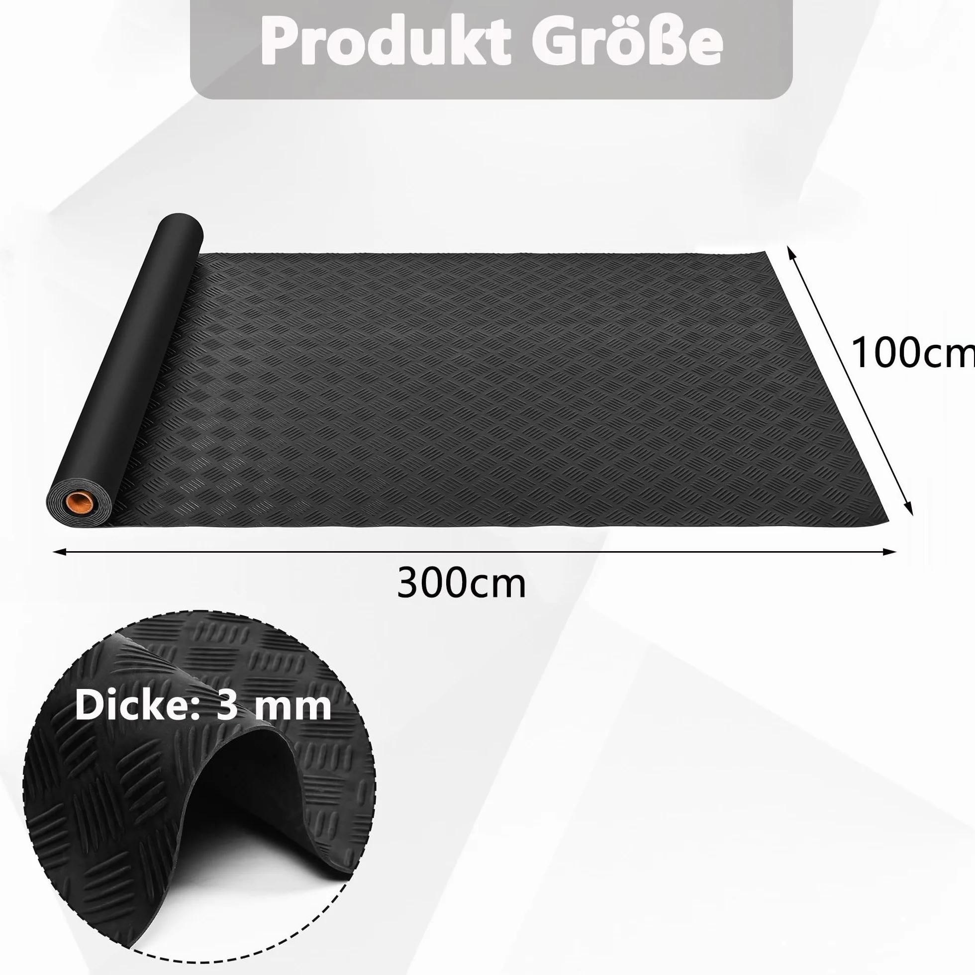 uyoyous Maty gumowe 300 x 100 cm, towar sprzedawany na metry, mata z wypustkami o grubości 3 mm, mata antypoślizgowa, mata podłogowa, mata ochronna, gumowa wykładzina podłogowa do warsztatu, garażu
