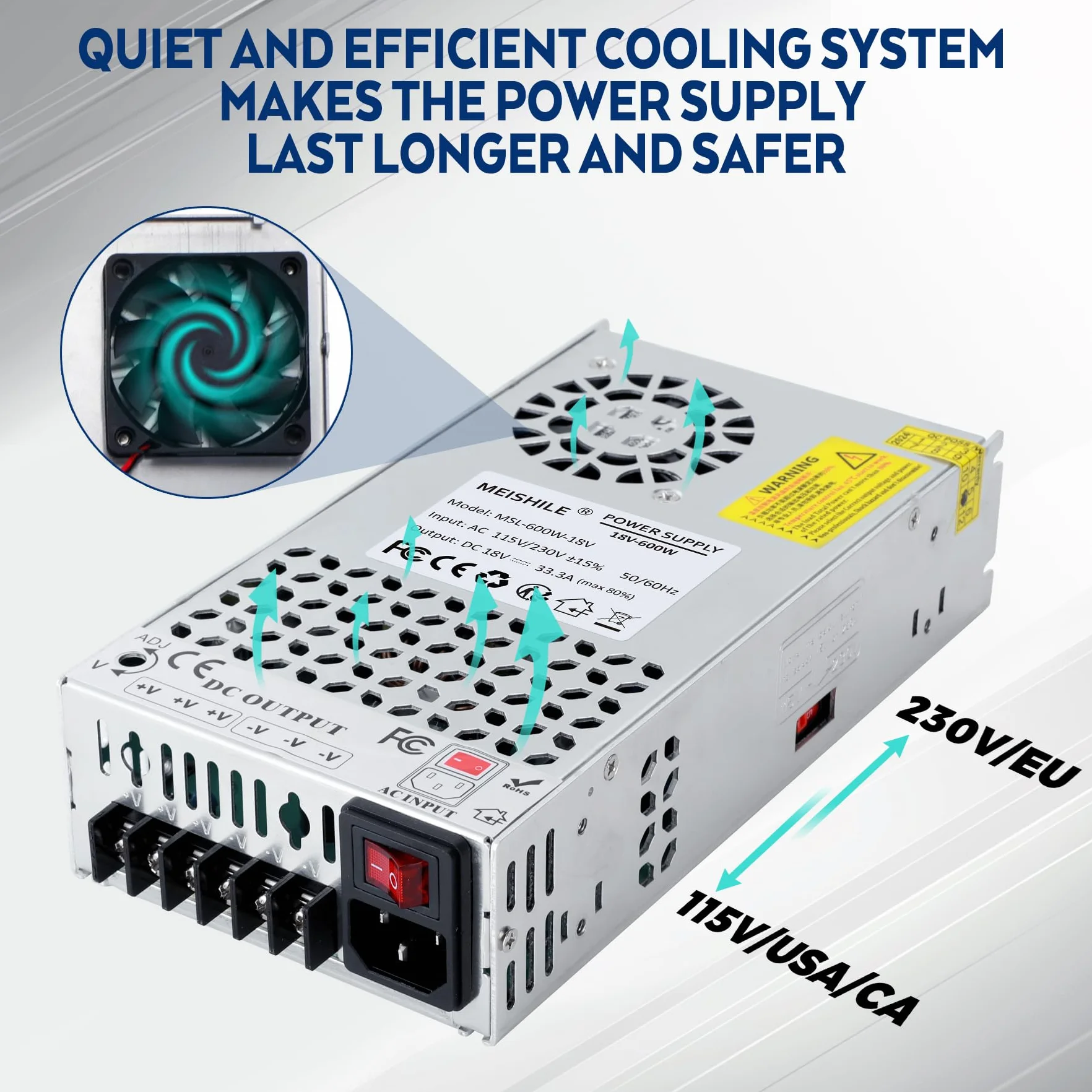 MEISHILE 18V 33.3A 600W zasilacz, ulepszony zasilacz 230V na 18V, transformator AC na DC, uniwersalny przetwornica napięcia, transformator 230V 220V do taśmy LED, żarówki, wzmacniacz