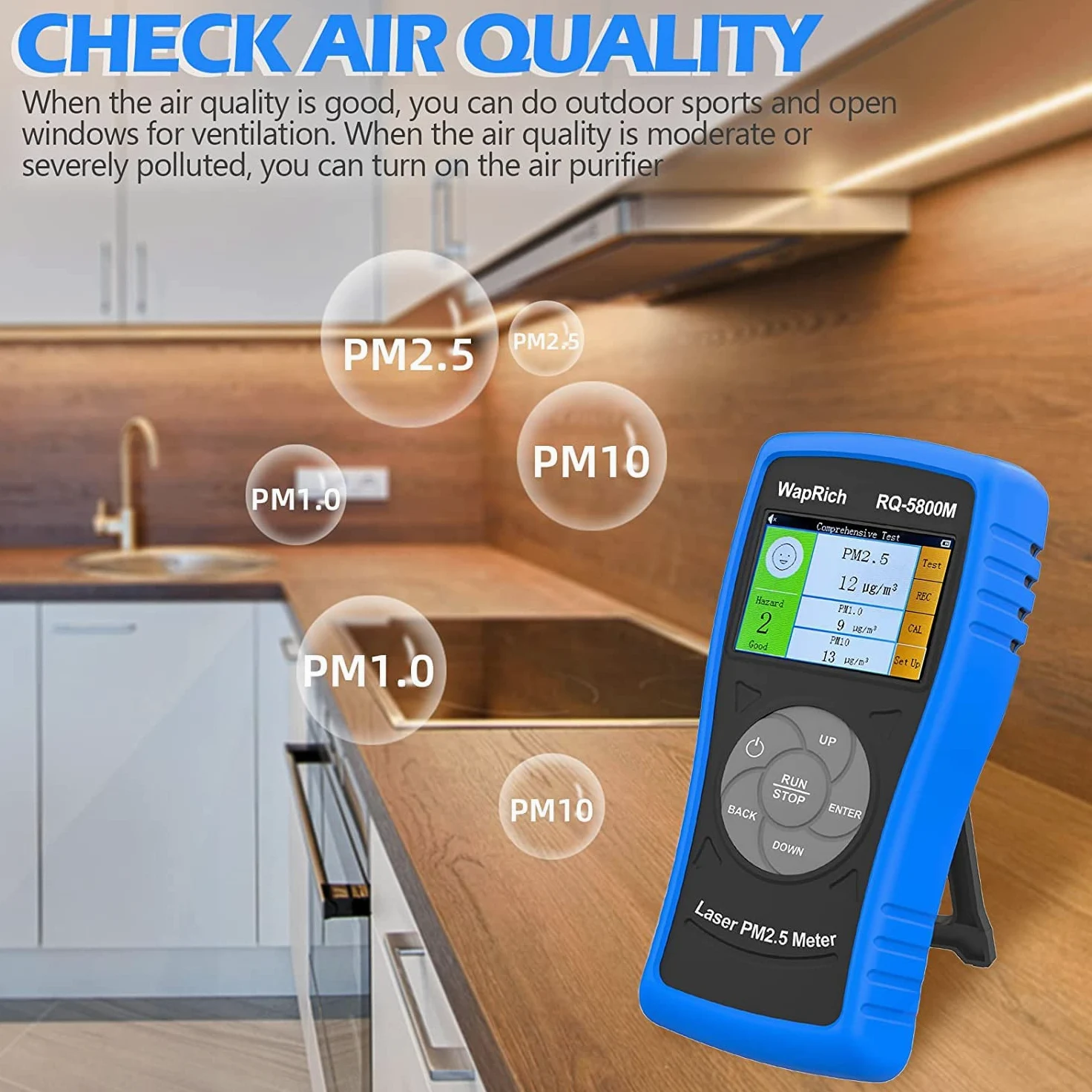 Monitor zanieczyszczenia jakości powietrza, wewnętrzny monitor zanieczyszczenia powietrza wykrywa pył mikronowy PM2,5/PM10/PM1,0, inteligentny czujnik jakości powietrza do sypialni, odpowiedni do
