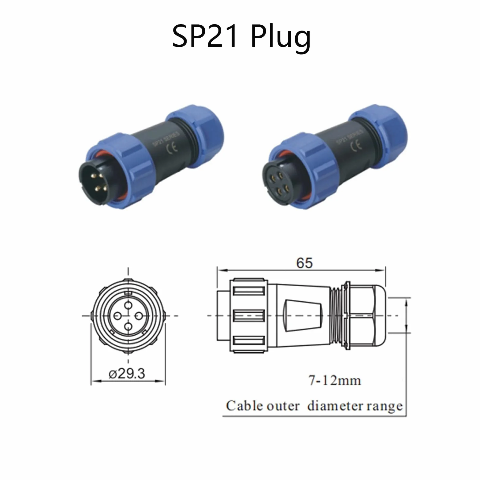 SP21 3-biegunowa wtyczka lotnicza, wodoszczelność IP68, wtyczka lotnicza, instalacja dokująca, prosta spawana wtyczka przemysłowa do zastosowań lotniczych i przemysłowych