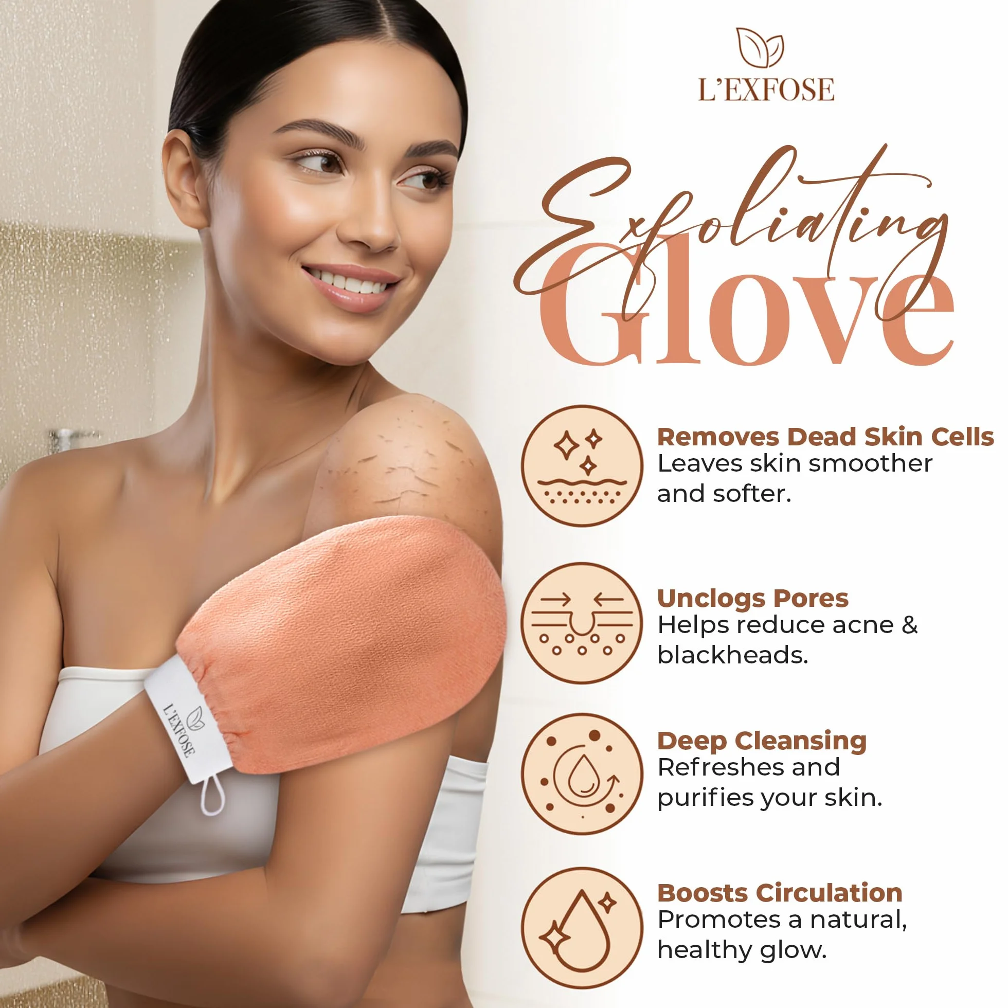 L'Exfose 2x rękawice złuszczające do ciała - rękawica z włosia, peeling do ciała i twarzy z naturalnej wiskozy - Usuwa martwe komórki skóry i nawilża - Przyjemne uczucie spa bez czarnego mydła