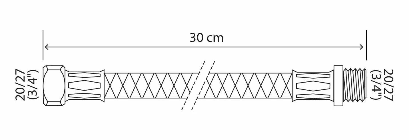 SOMATHERM FOR YOU - Wąż Sanitarny Z Nakrętką Obrotową 3/4" Męską 300 Mm Dn10 - Wąż Epdm W Oplocie Ze Stali Nierdzewnej - Trwała Złączka Z Niklowanego Mosiądzu - Norma Acs, Certyfikat Qb