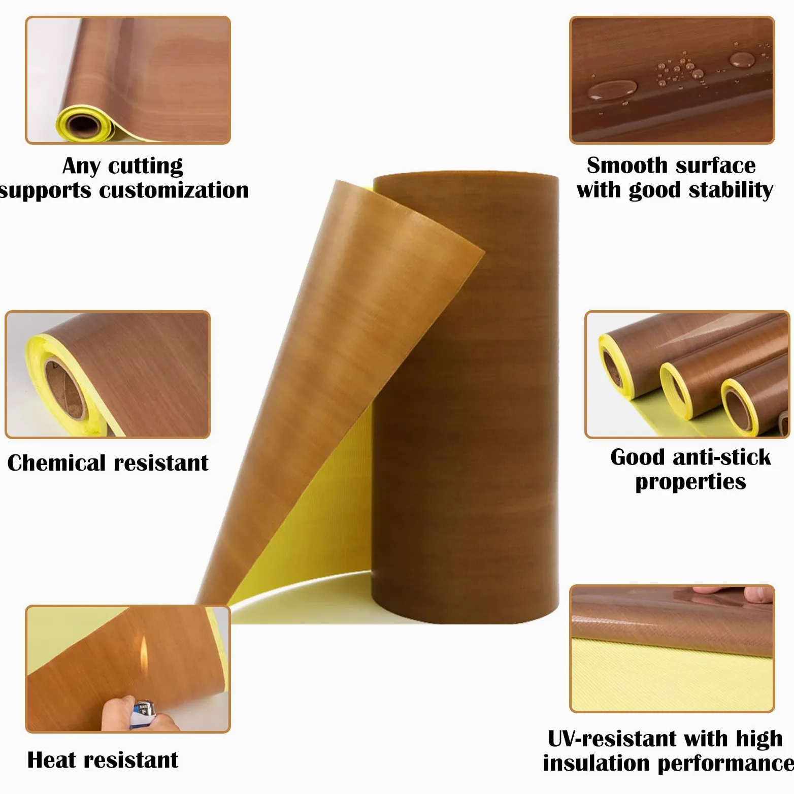 1 szt. Taśma izolacyjna PTFE PEFT - 100x100cm nieprzywierająca taśma klejąca z włókna szklanego do pras termicznych, maszyn zgrzewających i drukarek(0.3mmthick 1mx1m)