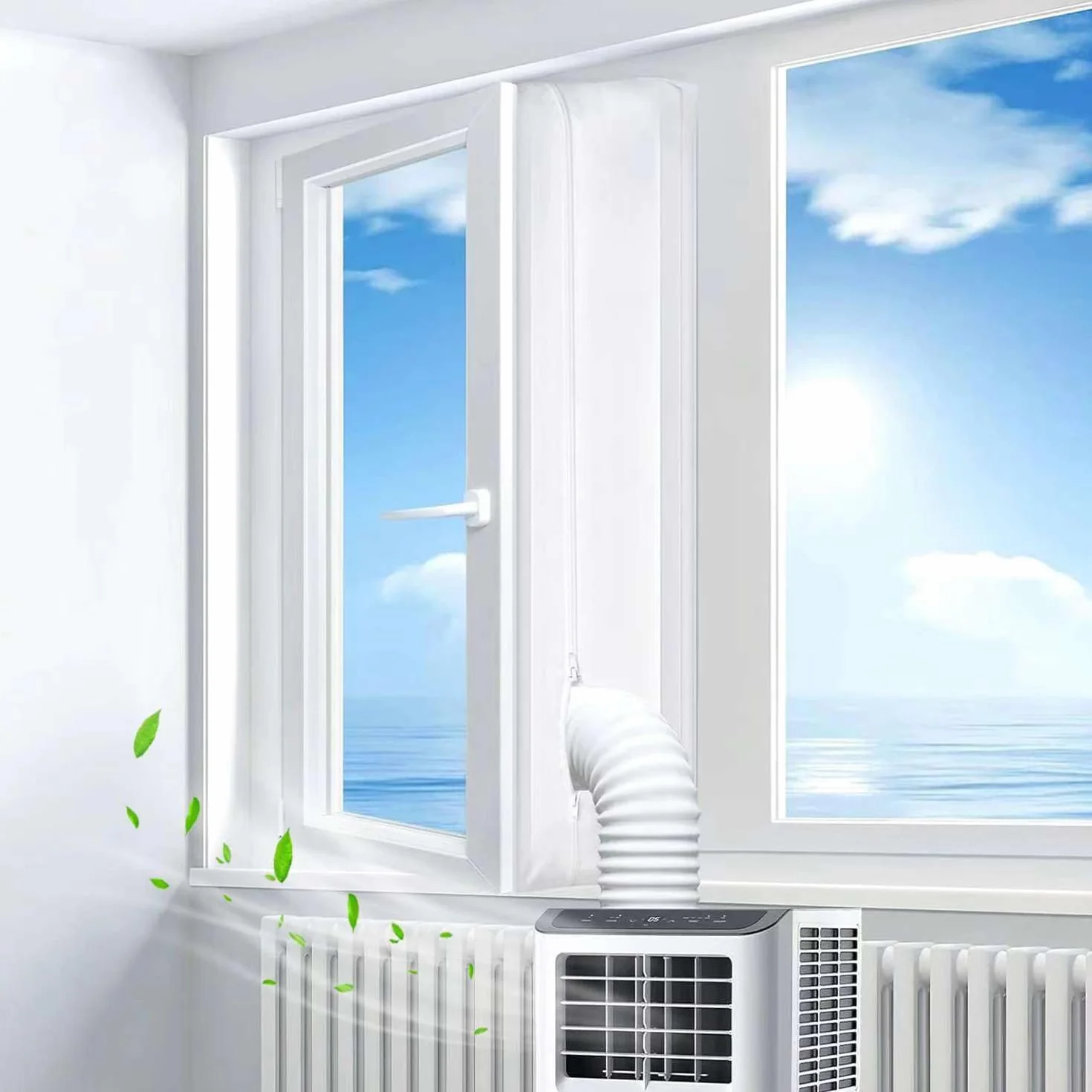 Uszczelka okienna 400 cm do przenośnych klimatyzatorów, klimatyzatorów, suszarek bębnowych, suszarek z wywiewem, uszczelnienie okienne, klimatyzacja, Hot Air Stop do mocowania na oknach, oknach