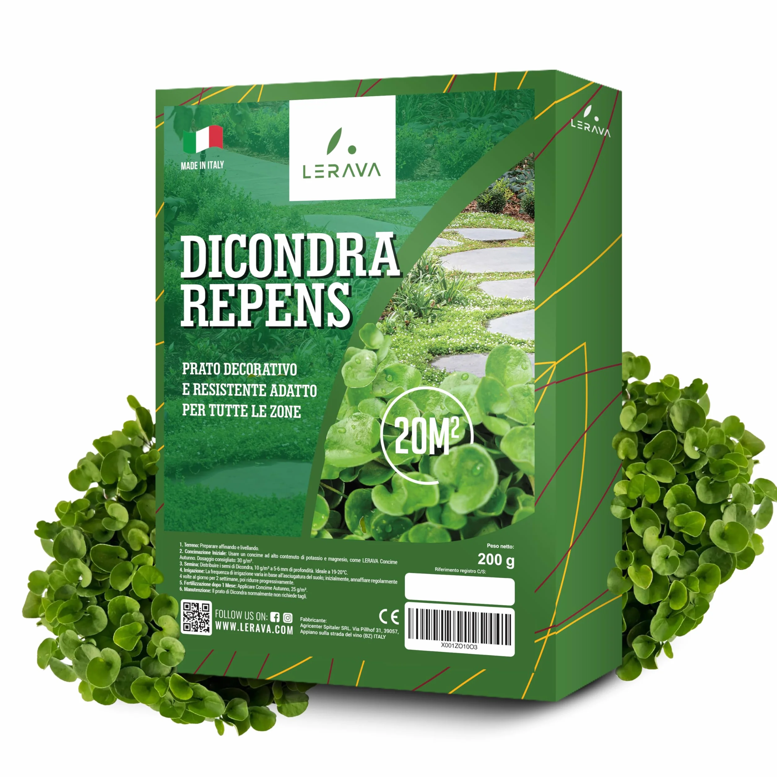 LERAVA® Dichondra repens [Nie wymaga cięcia] - 20m² - Ekstremalna odporność na warunki atmosferyczne i deptanie - Nasiona Dichondra repens - obszarów zacienionych i słonecznych - Made in Italy - 200g
