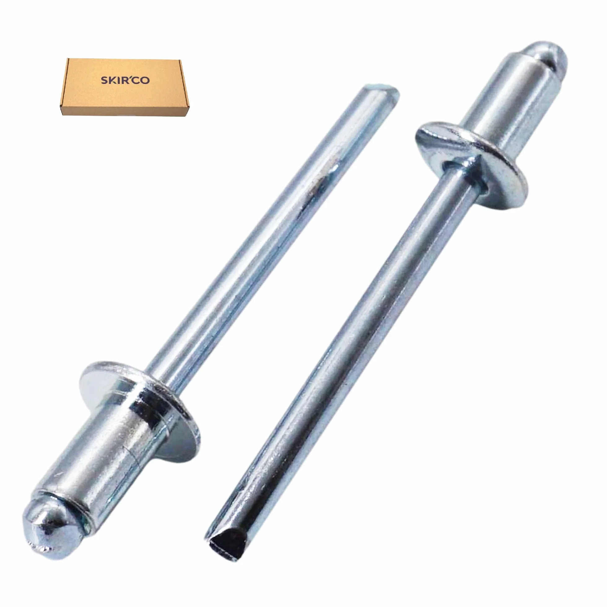 SKIR'CO (200 szt.) Nity zrywalne ze stali ocynkowanej 5,0 x 10 mm, stalowy trzpień, nity zatrzaskowe, głowica kopułowa, nity DIN 7337