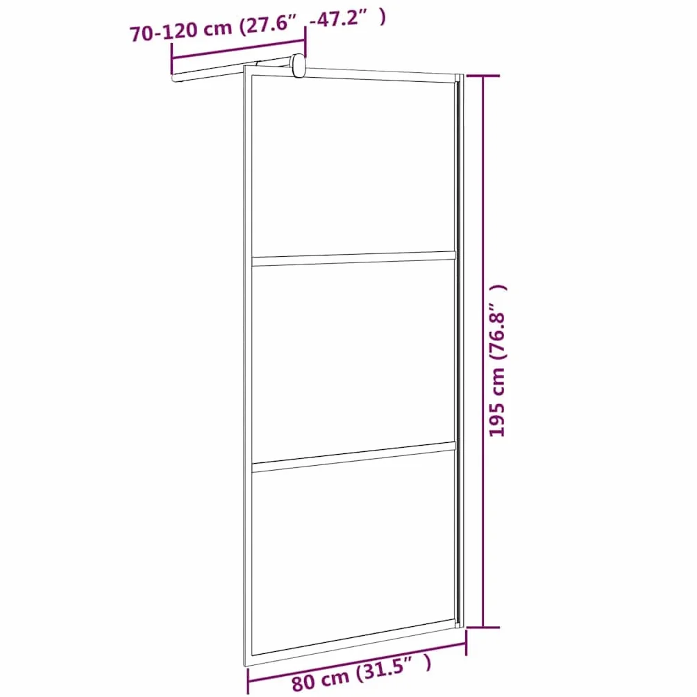 Ścianka prysznicowa Walk-In 80 x 195 cm ESG matowe szkło czarne z aluminiową ramą, regulowana, ochrona przed pryskaniem, ścianka boczna łazienka, akcesoria sanitarne do wnęki i narożnika