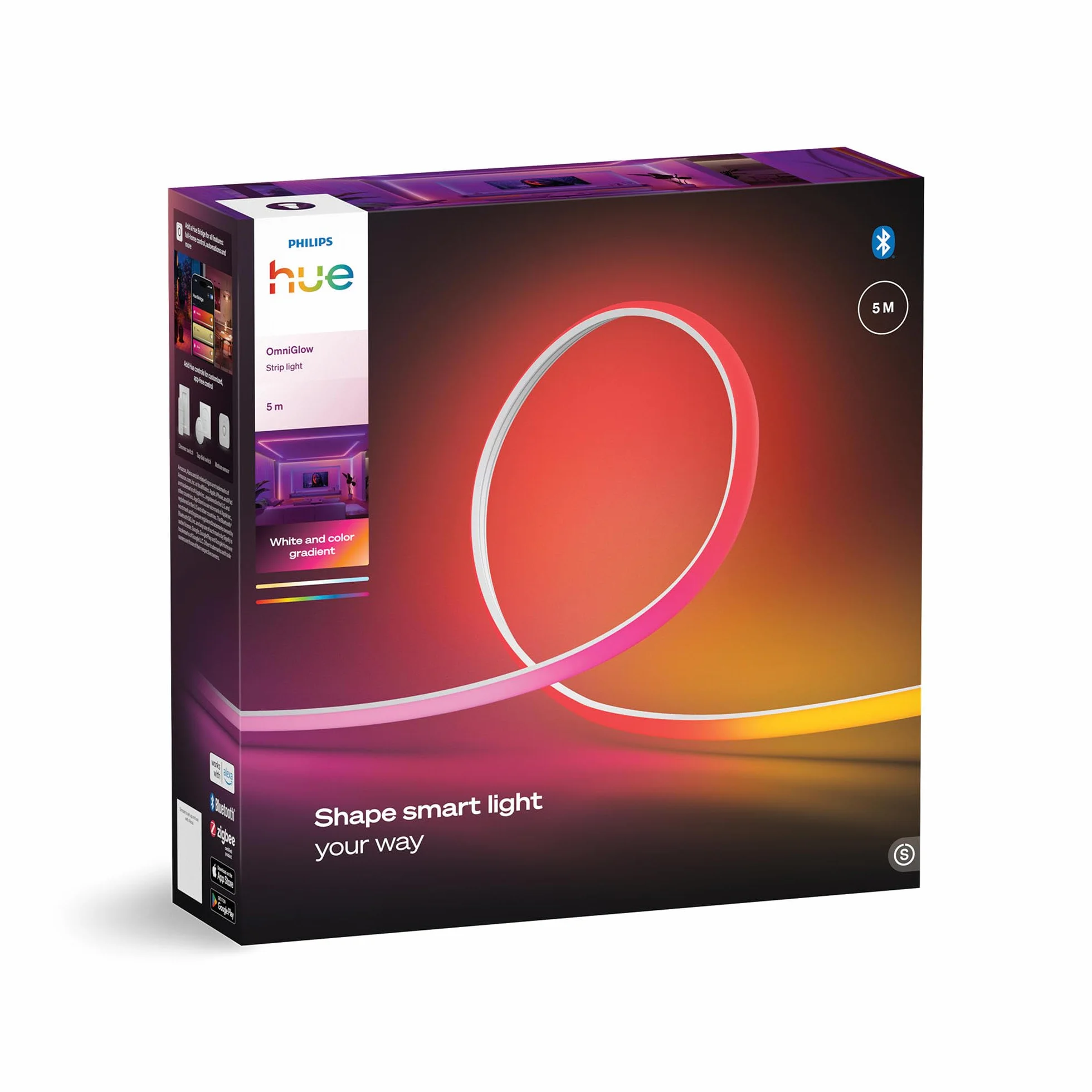 Philips Hue OmniGlow 5-metrowa taśma LED mikro LED, 4500 lm, żywe kolory i atmosfera, elastyczne oświetlenie wewnętrzne, jednolite światło, możliwość cięcia, sterowanie za pomocą aplikacji i głosem