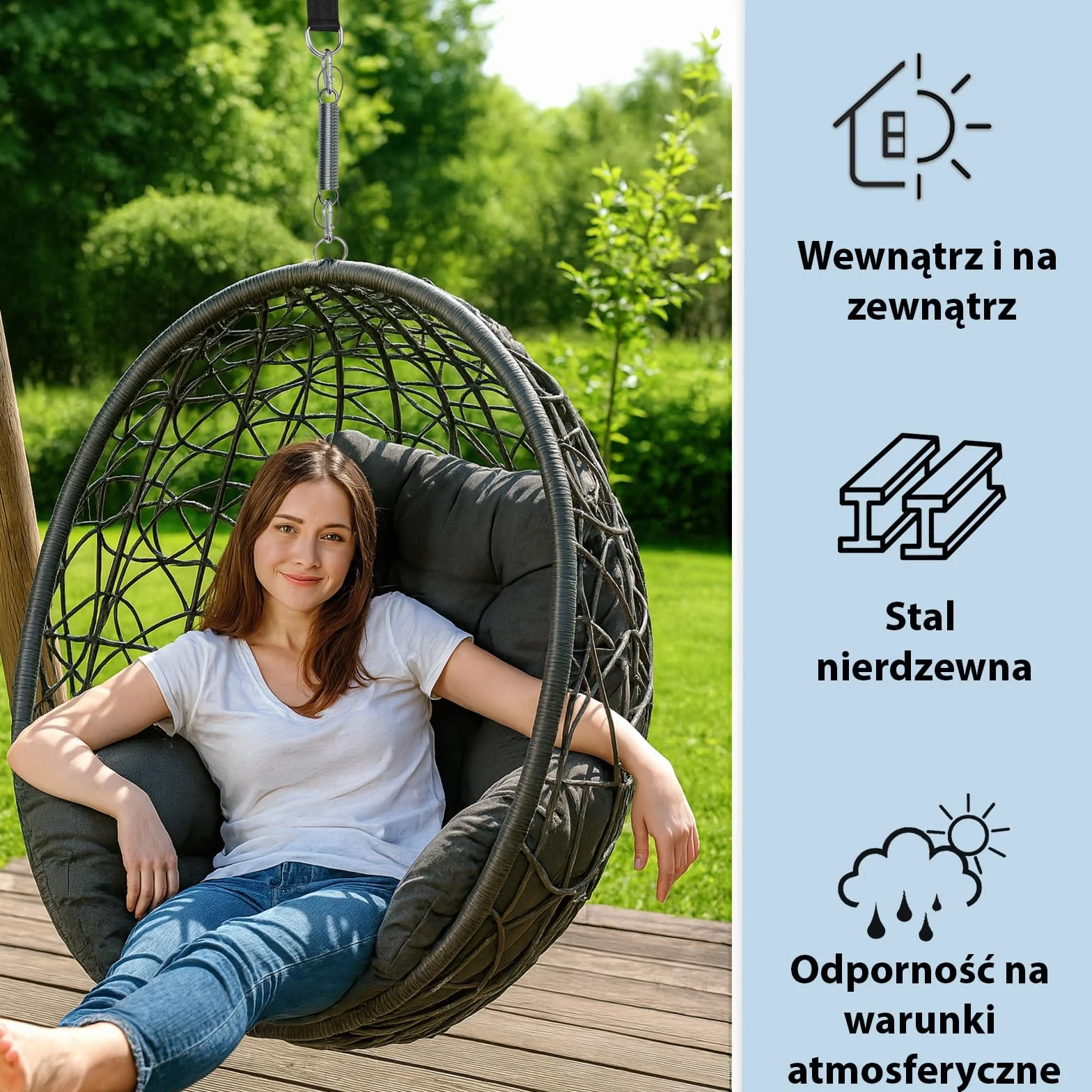 Montafox Sprężyna do mocowania 150 kg fotela wiszcego hamaka kołyski z liną zabezpieczającą 2 karabińczyki stal ocynkowana