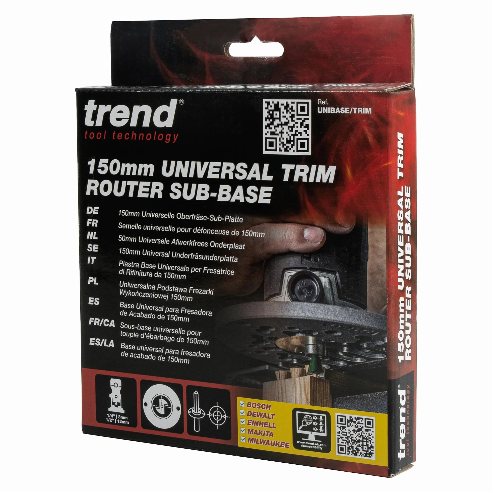 Trend Uniwersalna Płyta Podstawowa do Frezarki, 150mm, Zwiększona Kompatybilność dla Frezarek 8mm, UNIBASE/TRIM