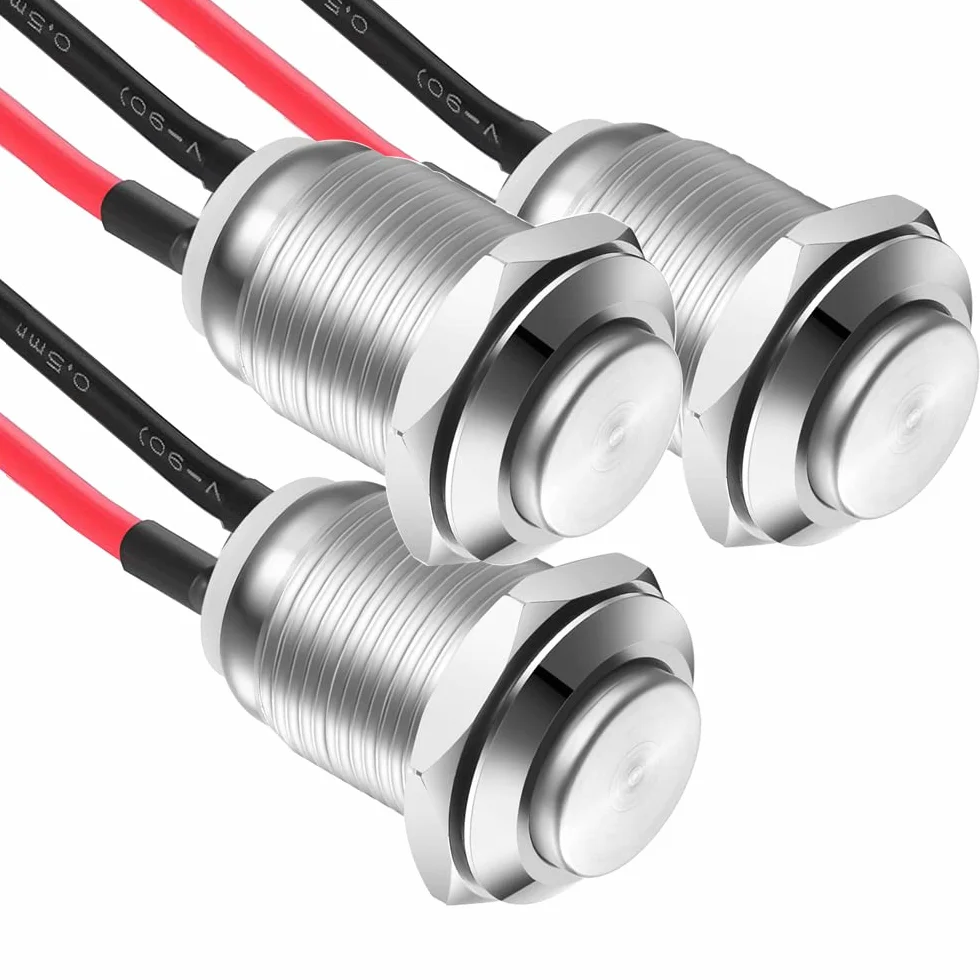 Gebildet 3 Sztuki Wodoszczelnych Przycisków Przyciskowych Blokady Wyłącznik Ciśnieniowy stal Szlachetna Przycisk wł. 12 mm 2 A/12 V/24 V/125 V/250 V z Drutem (Wystający)