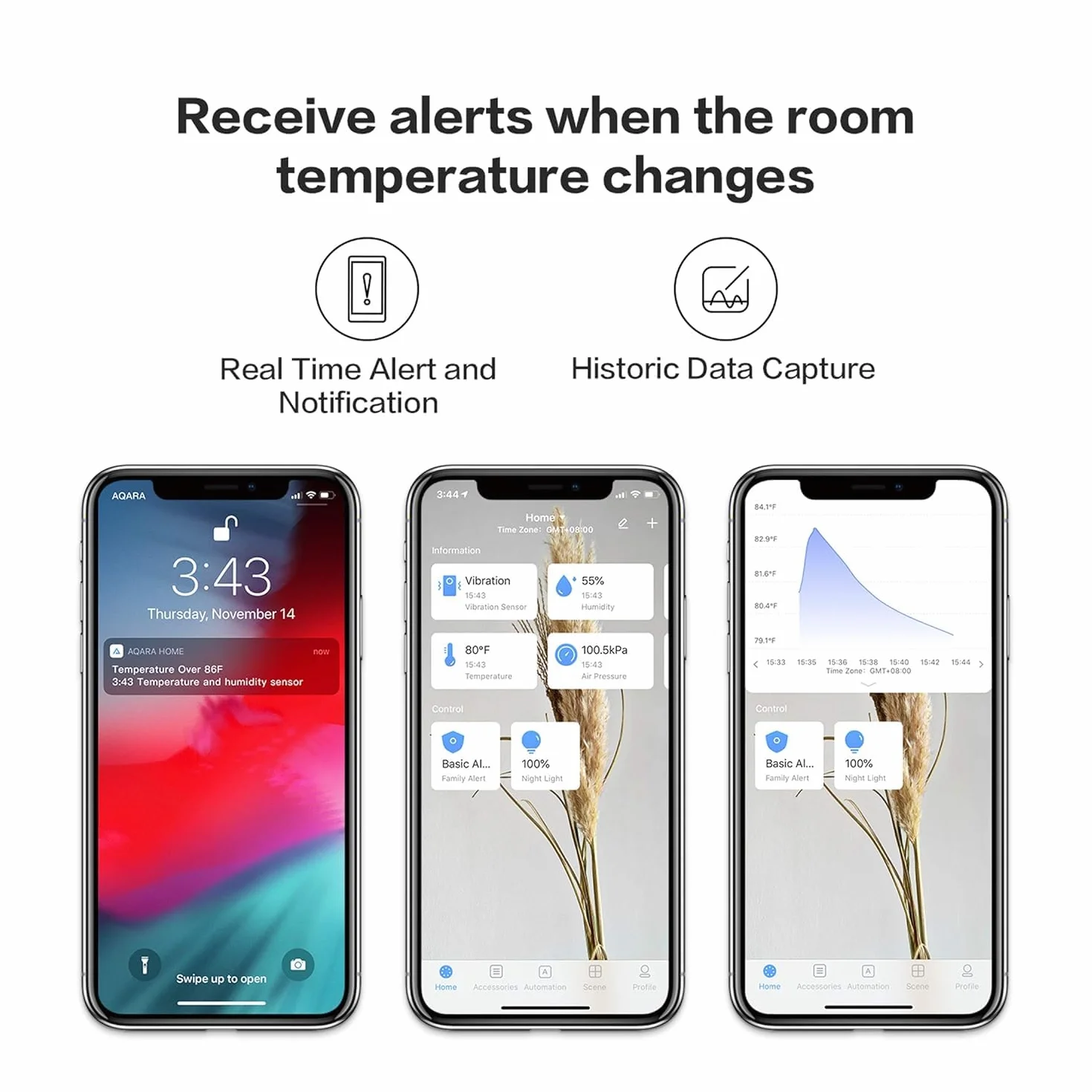 Aqara Czujnik Temperatury i Wilgotności 3-pak, Bezprzewodowy Termometr Higrometr, Kompatybilny z HomeKit, Alexa