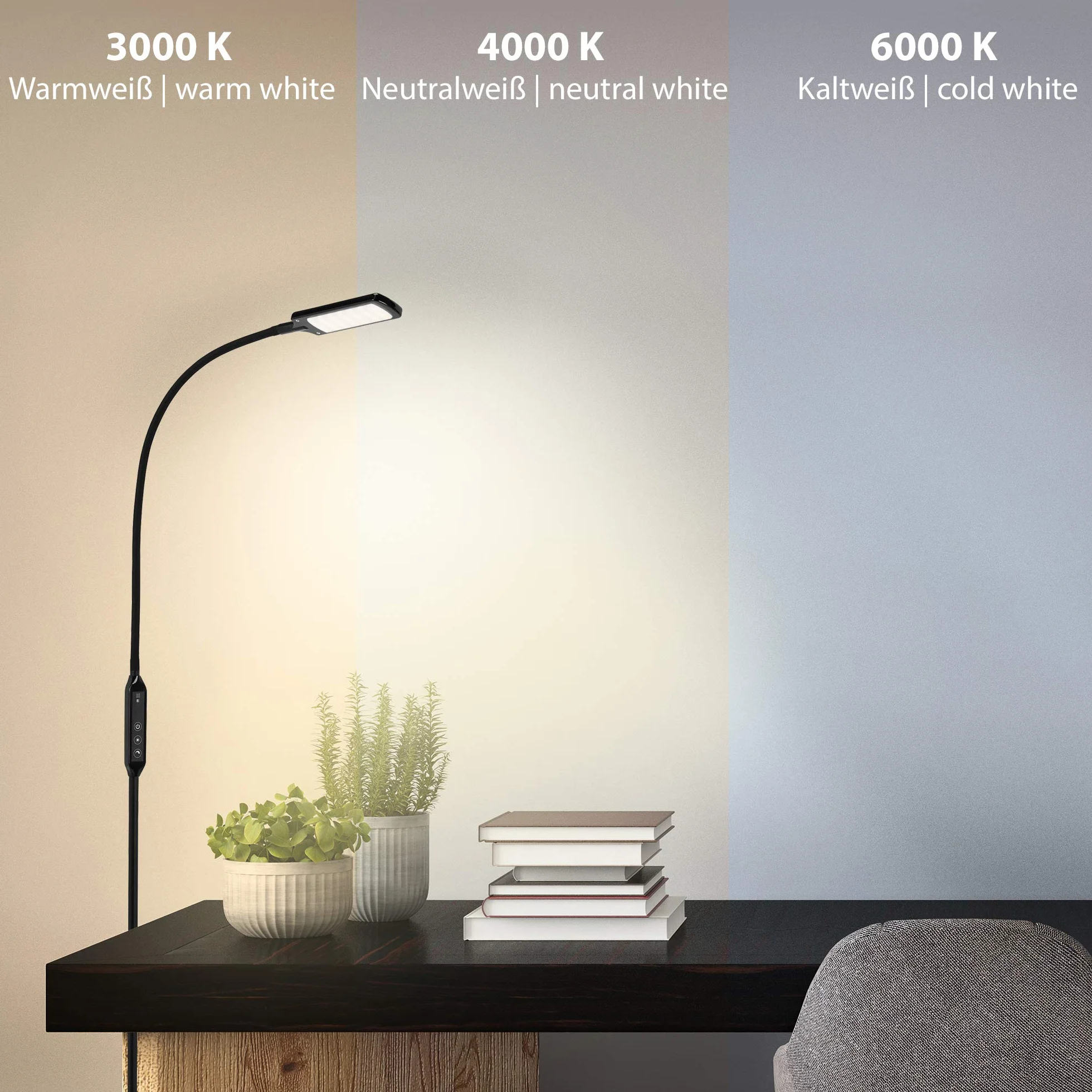 Briloner Leuchten lampa stojąca LED, ściemniana, pilot zdalnego sterowania, regulacja temperatury barwowej, 8 W, 700 lumenów, czarna, 8 W