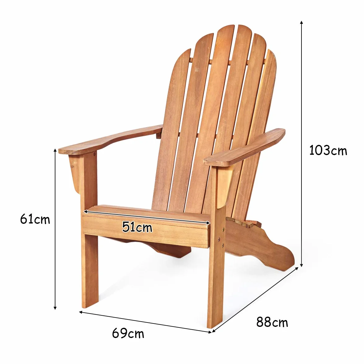 COSTWAY Adirondack krzesło ogrodowe z drewna akacjowego, fotel ogrodowy, nośność 160 kg