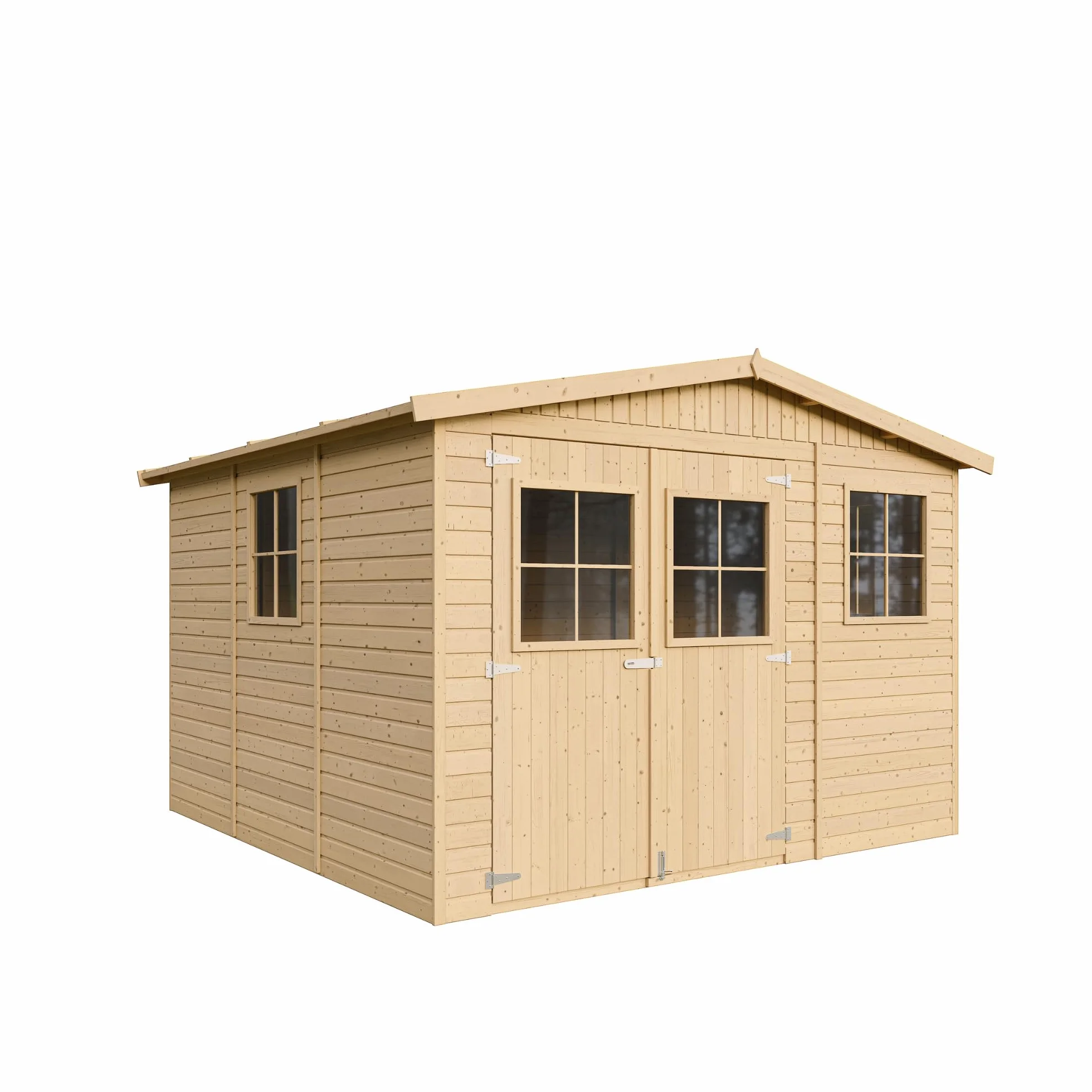 Timbela M335 Drewniana szopa ogrodowa, schowek z oknami, 226 (wys.) x 318 x 320 cm/ 9 m², naturalne drewno, warsztat, na rowery, narzędzia