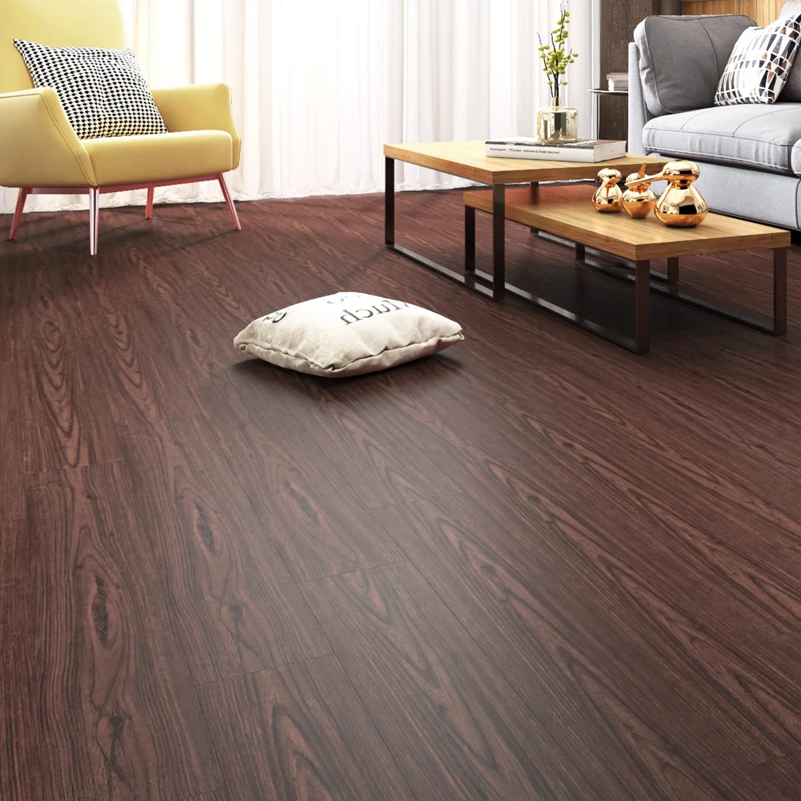 Livelynine Podłoga winylowa Samoprzylepna optyka drewna Mahogany PVC Podłoga Samoprzylepna Optyka drewna Retro 90x15CM Płytki PVC Samoprzylepna Kuchnia Łazienka Wodoodporne klejące Schody 4-płytki