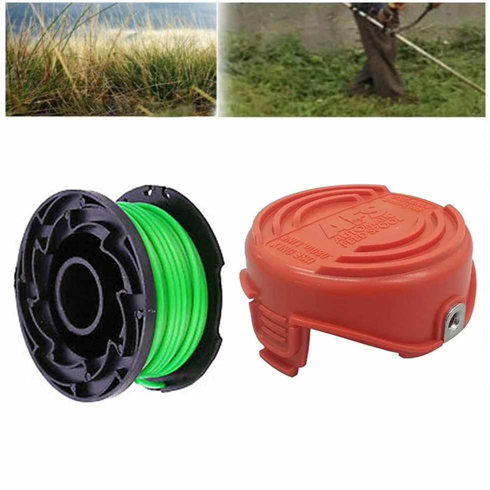 Zapasowa szpula trymera i linia oraz osłona do Black Decker A6482 GL7033 GL8033 GL9035, 2 szpule podkaszarki i 2 nasadki