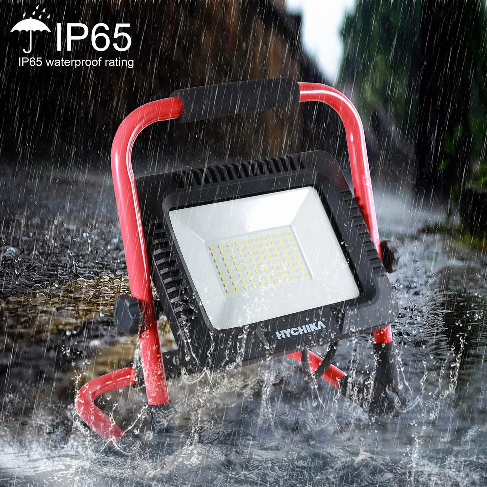 Reflektor budowlany LED 50 W, Hychika reflektor LED, 5500 lm, 6500 K, wodoszczelny IP65, obrotowy, kabel 3 m, z wtyczką do warsztatu, na plac budowy itp