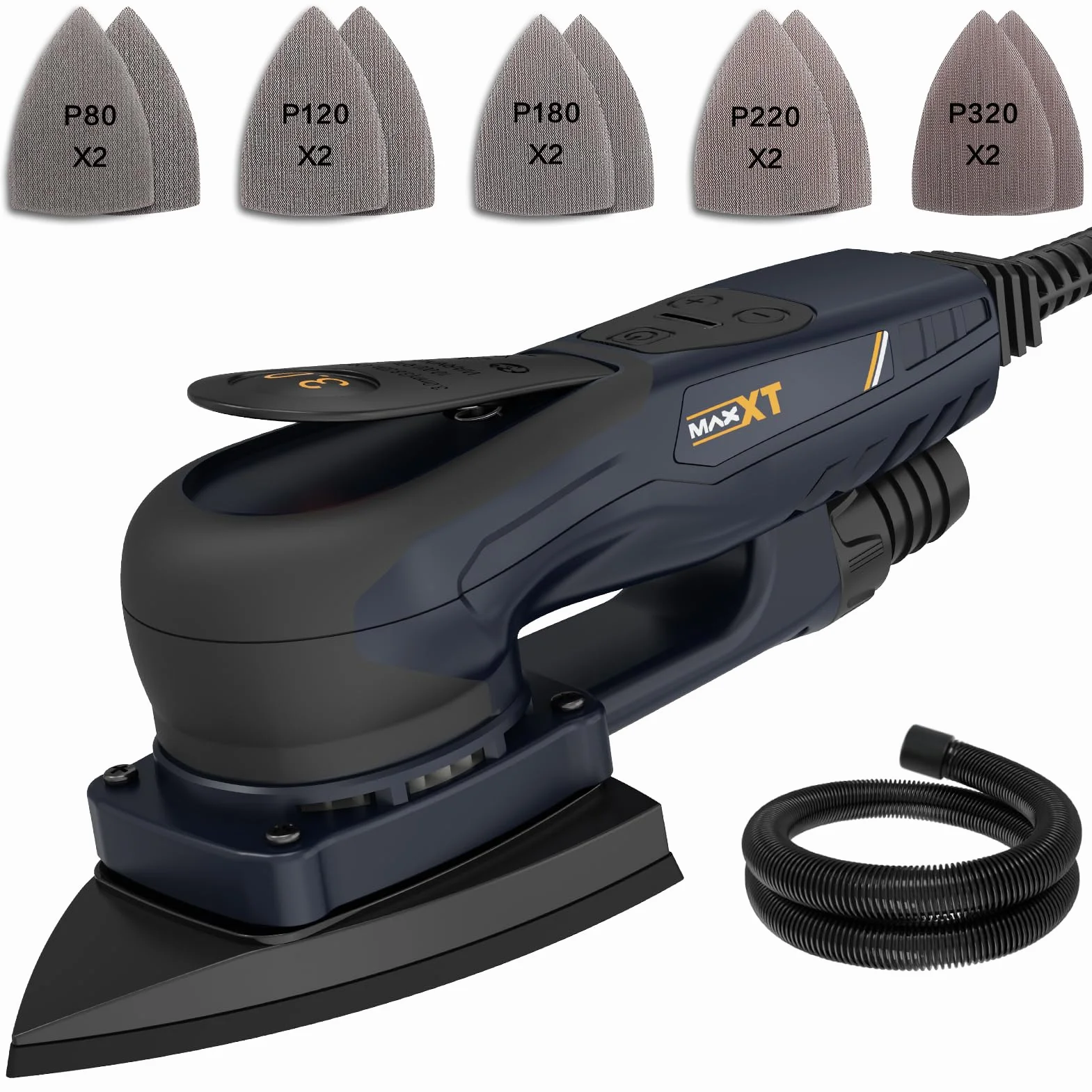 MAXXT Profesjonalna bezszczotkowa szlifierka trójkątna 3 mm – 350 W, mocny silnik EC, regulacja prędkości, dostawa z 10 papierami ściernymi premium do precyzyjnego szlifowania drewna