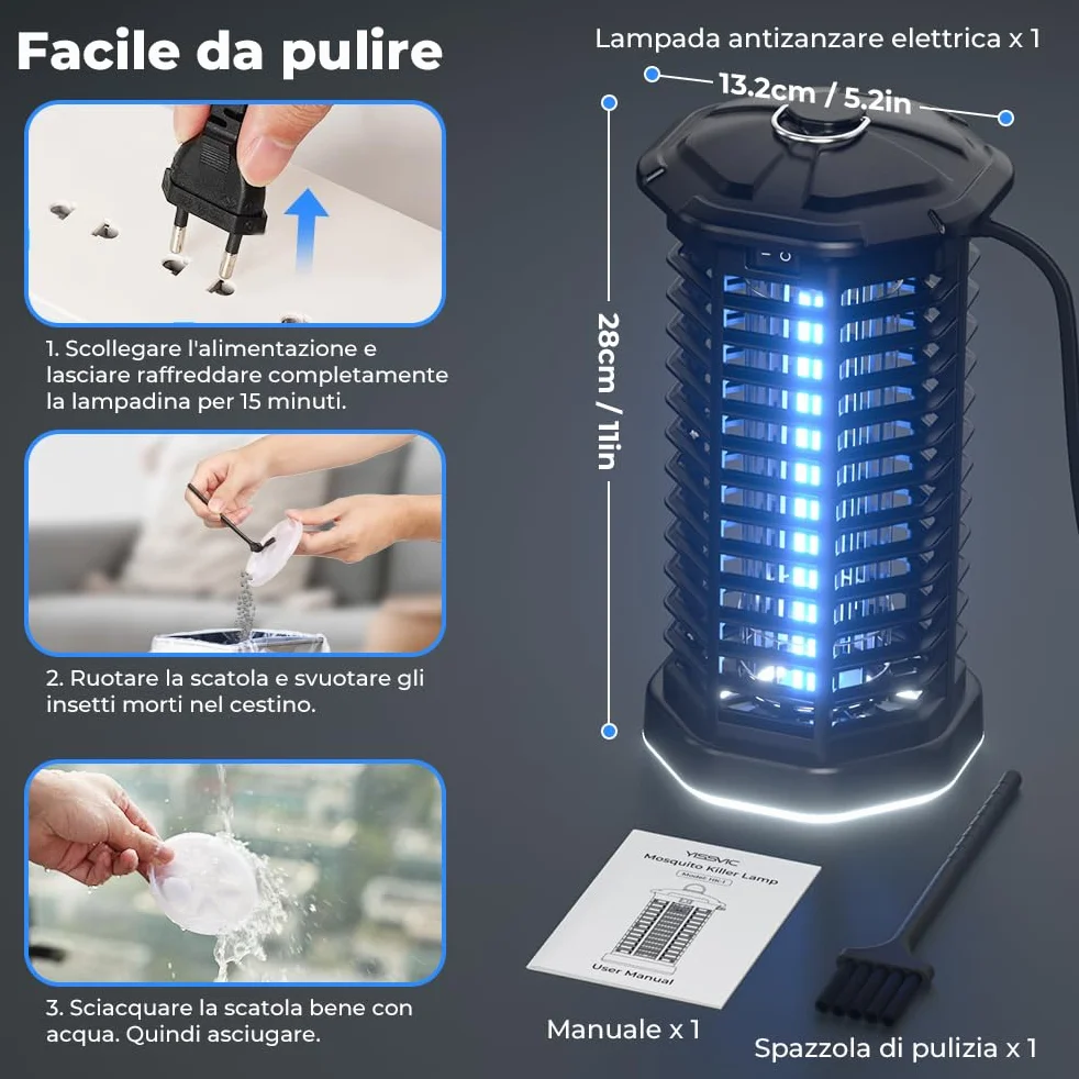 YISSVIC Elektryczna lampa przeciw komarom 4200 V UV wodoodporna elektryczna moskitiera IPX4, ochrona przed komarami do ogrodu, wewnątrz i na zewnątrz ze szczotką do czyszczenia