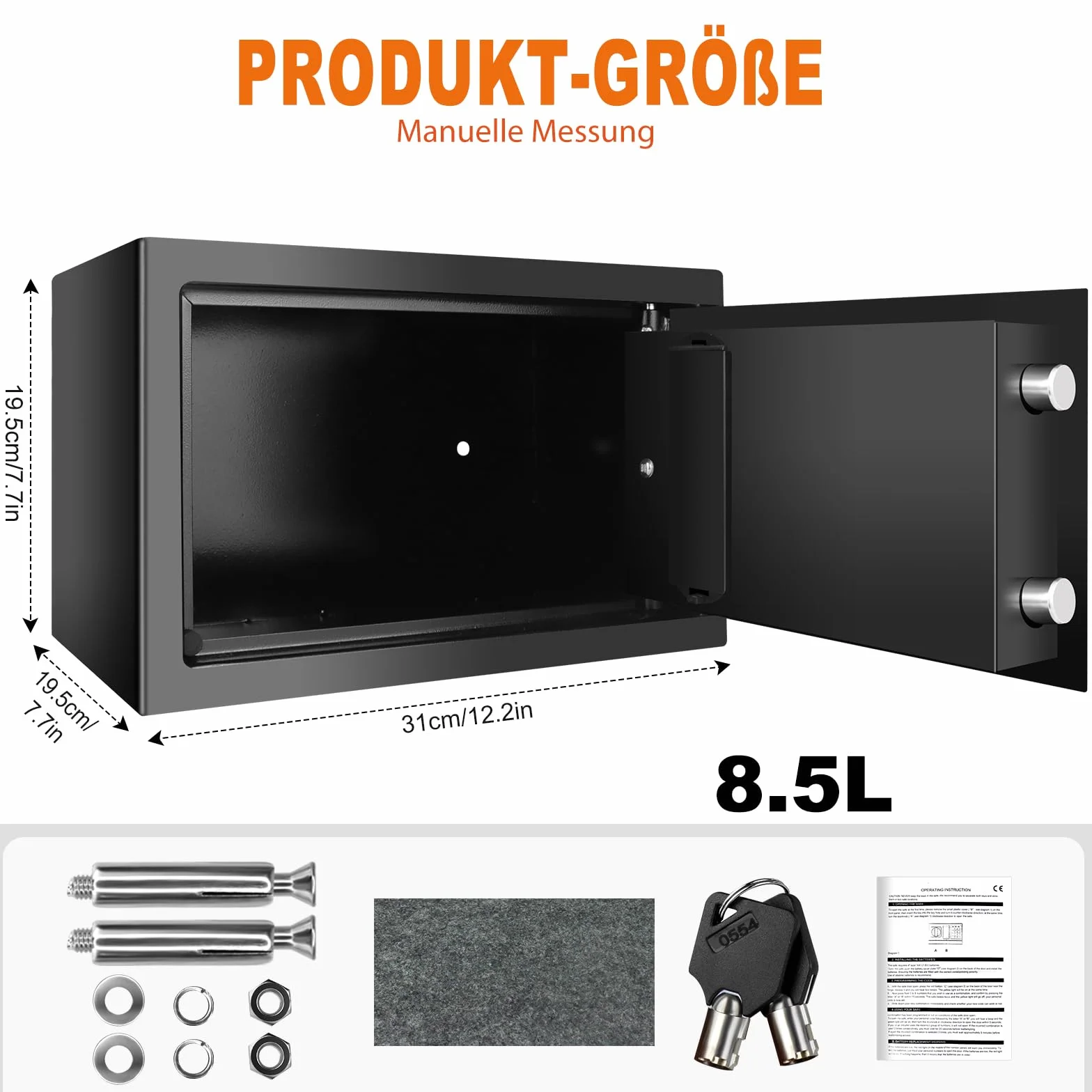 Sejf 8,5 l, ognioodporny sejf, elektroniczny sejf cyfrowy z 2 kluczami awaryjnymi, podwójna blokada bolca, sejf domowy, pudełko bezpieczeństwa na pistolety, biżuterię na pieniądze, dokumenty, kolor