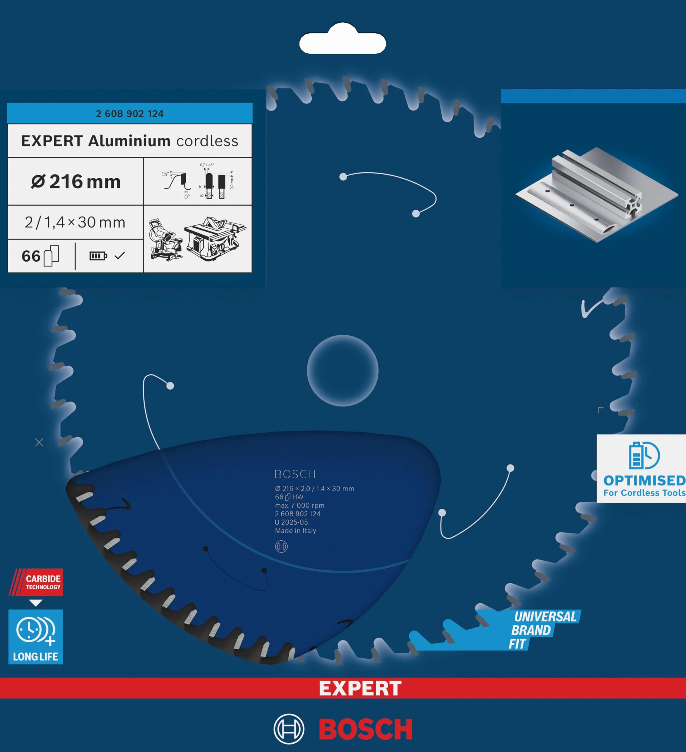 Bosch 1x Tarcza pilarska EXPERT Aluminium cordless do ukośnic i pilarek stołowych (do Aluminiowy, Ø mm, Professional Akcesoria Bezprzewodowa ukośnica tarczowa)